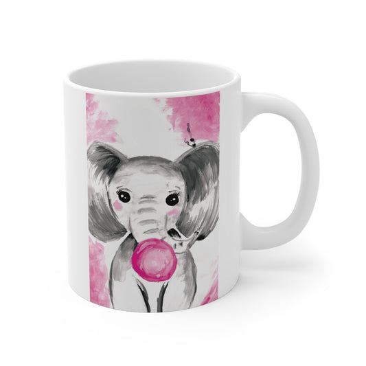 Little Elephant with pink bubblegum without AI - Mug 11oz