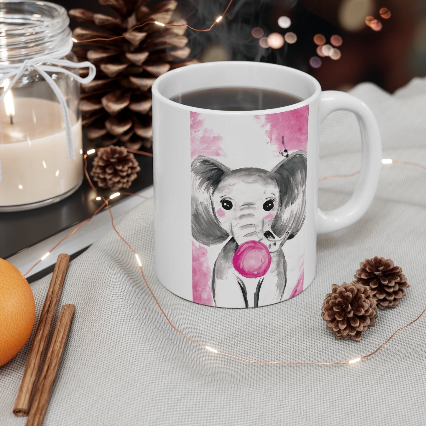 Little Elephant with pink bubblegum without AI - Mug 11oz