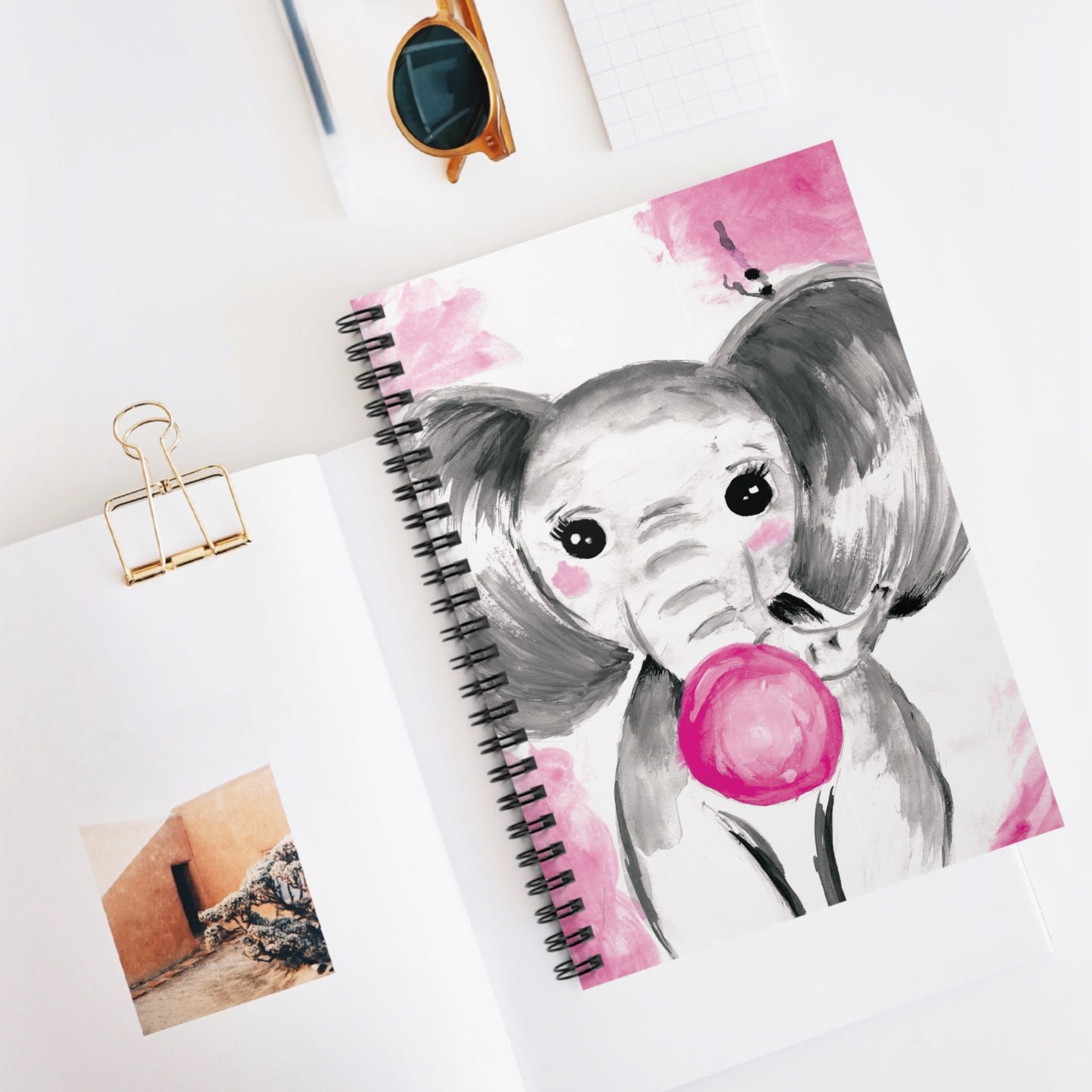Little Elephant with pink bubblegum without - AI Spiral Notebook - Ruled Line