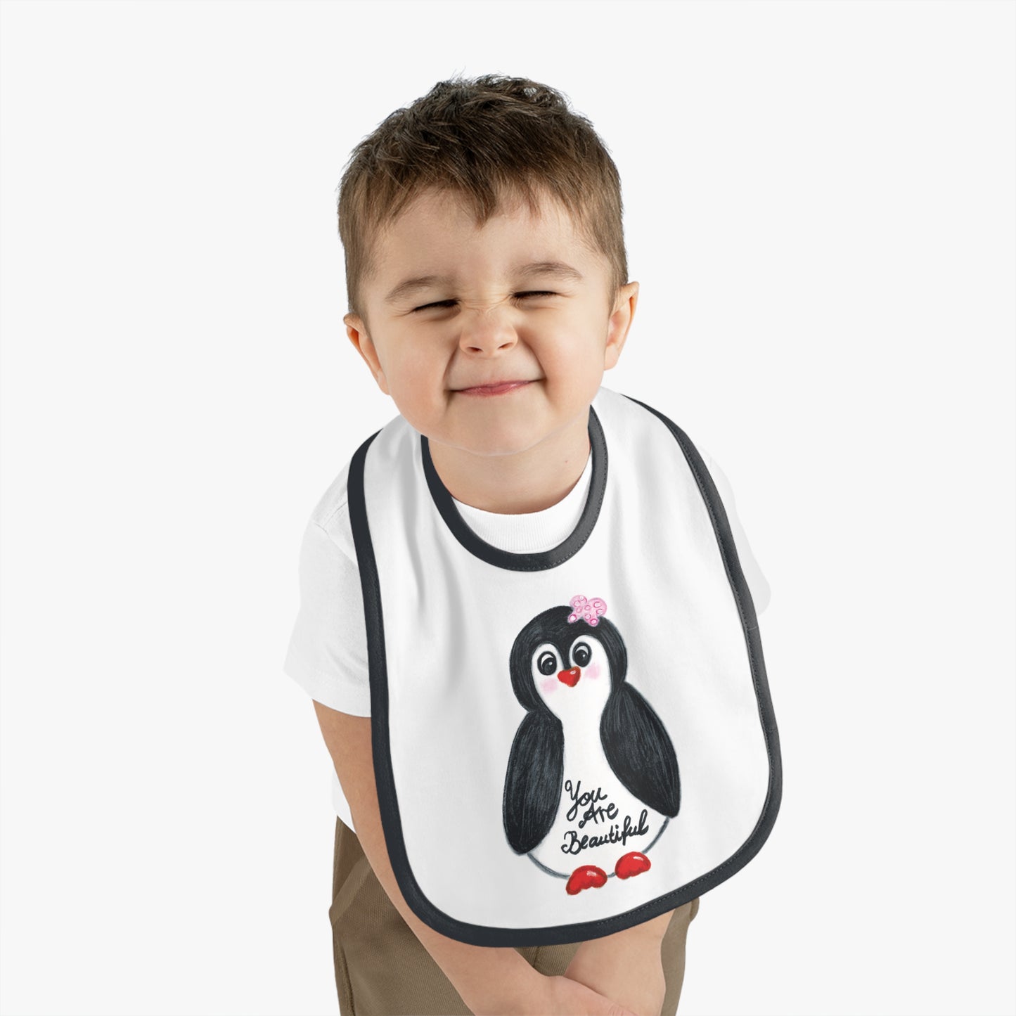 Little penguin beautiful - Baby Contrast Trim Jersey Bib