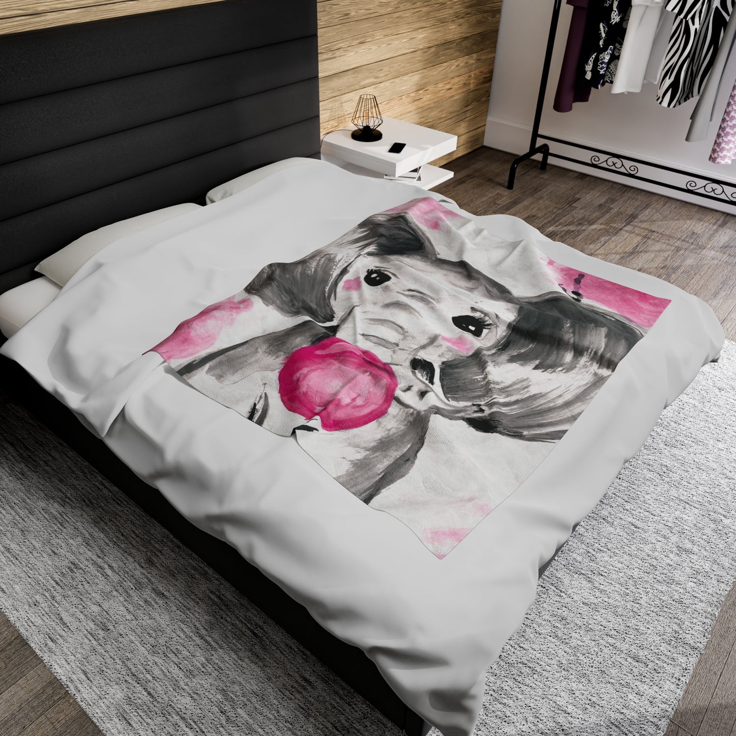 Little Elephant with pink bubblegum without AI - Velveteen Plush Blanket