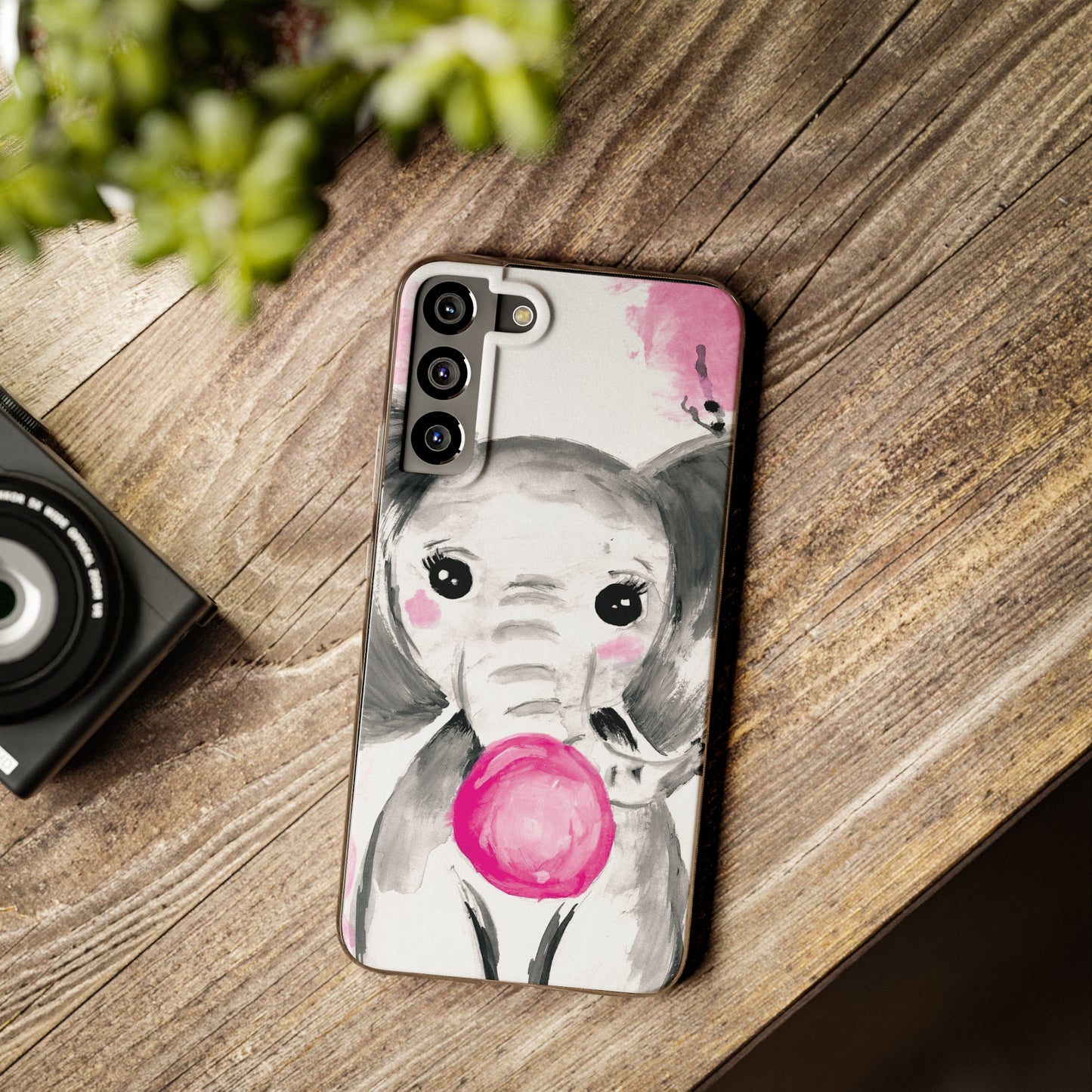 Little Elephant with pink bubblegum without AI - Soft Phone Cases