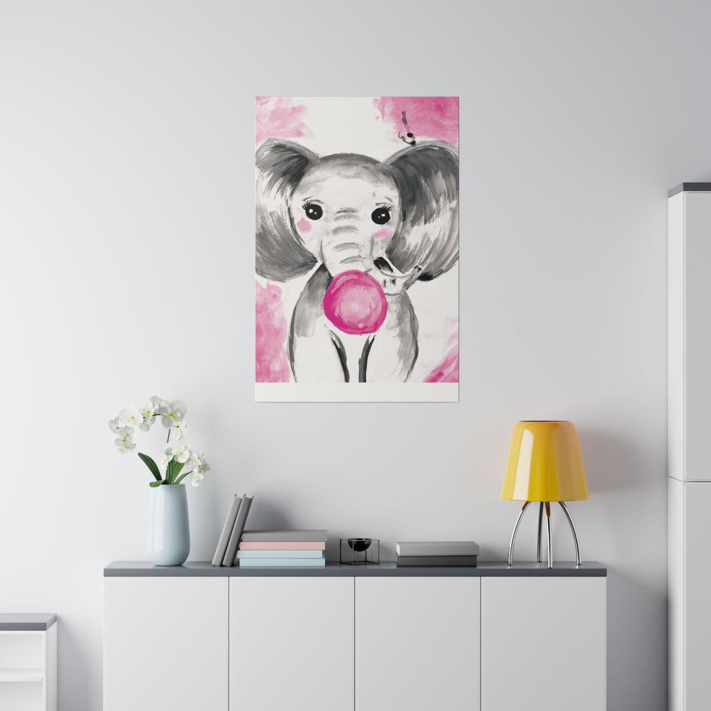 Little Elephant with pink bubblegum without AI - Matte Canvas, Stretched, 0.75"