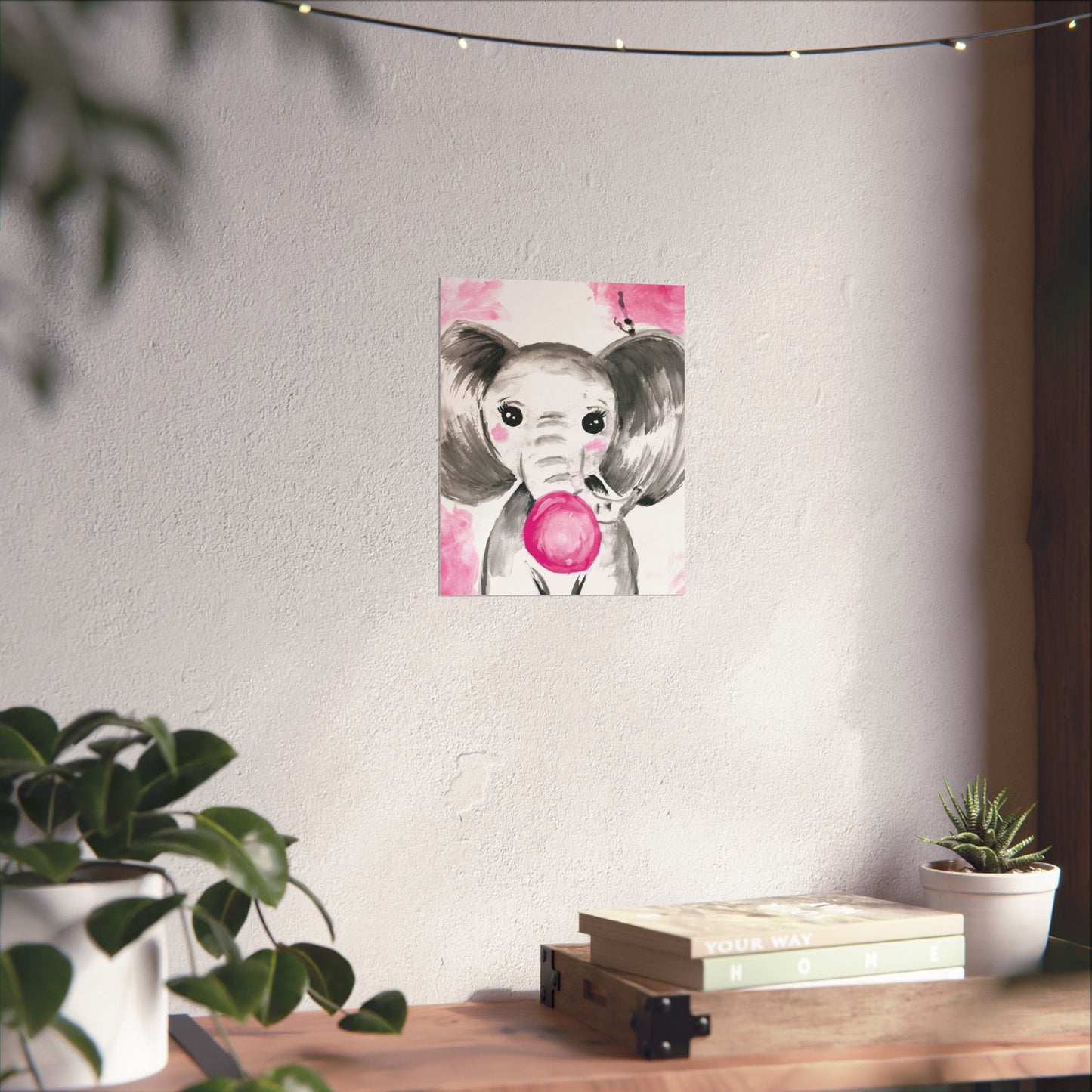Little Elephant with pink bubblegum without AI - Matte Vertical Posters