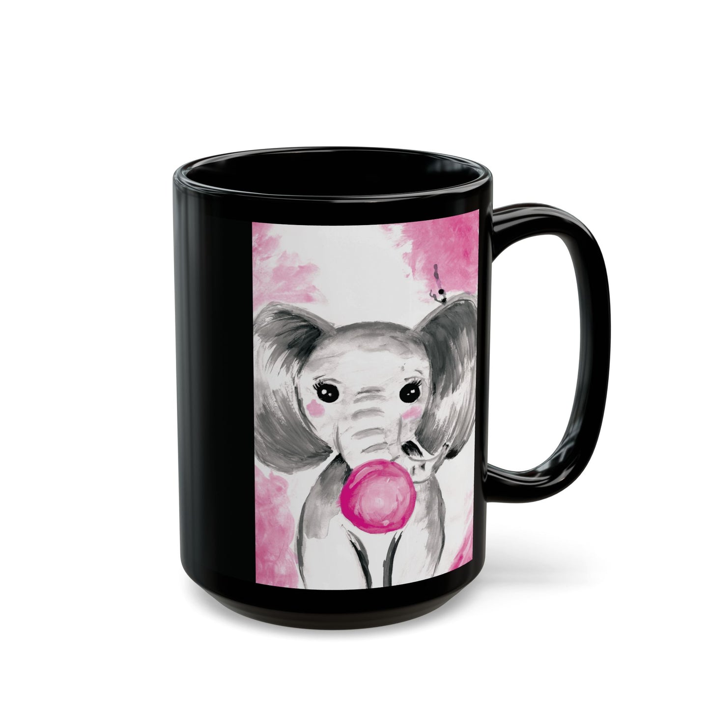 Little Elephant with pink bubblegum without AI - Black Mug (11oz, 15oz)