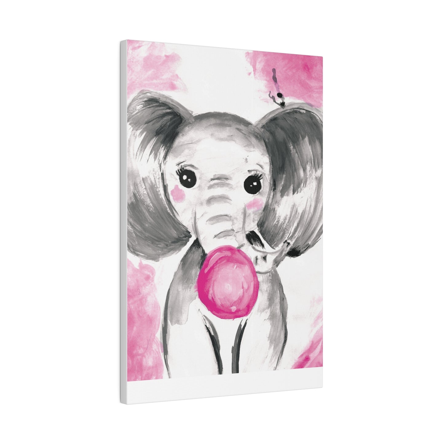 Little Elephant with pink bubblegum without AI - Matte Canvas, Stretched, 0.75"