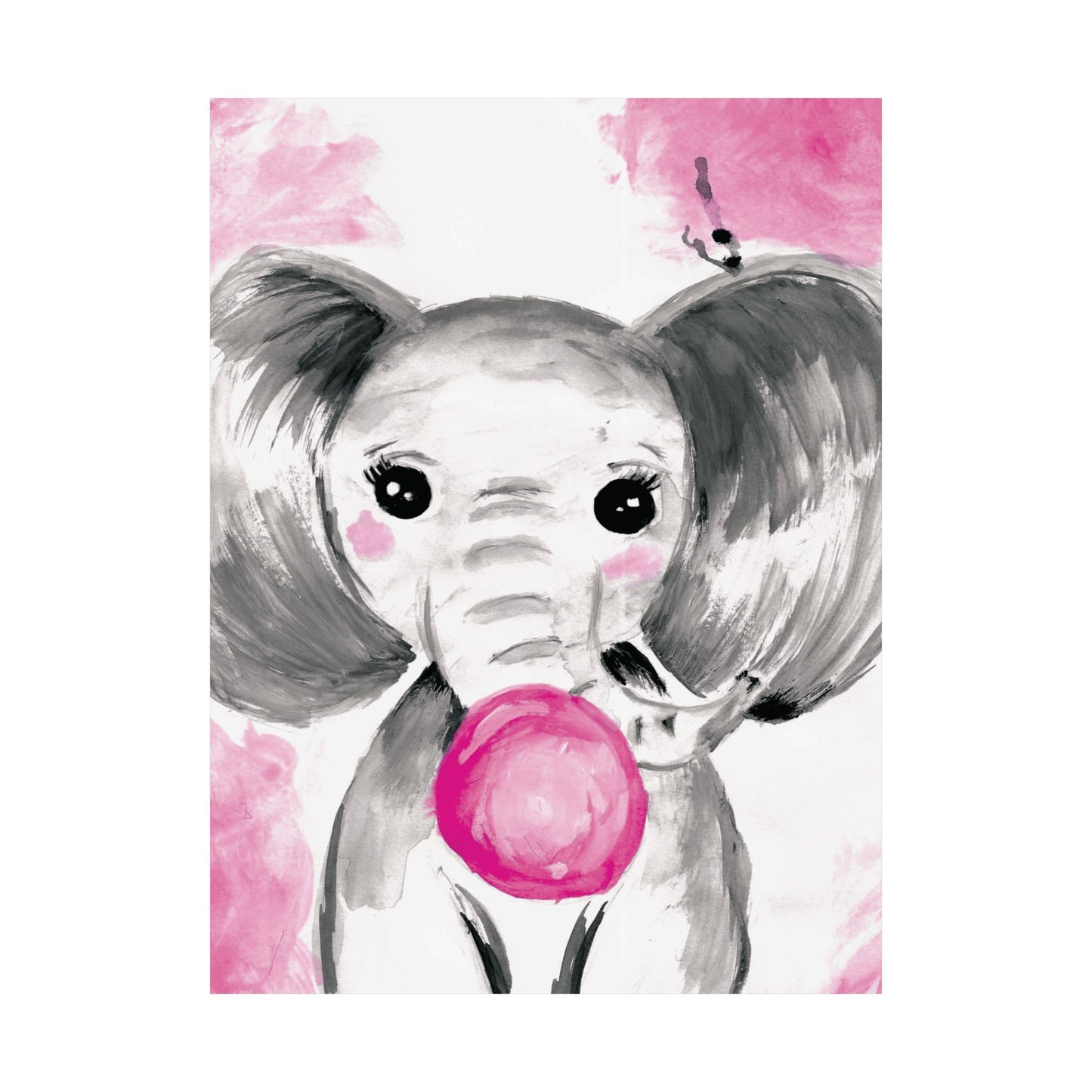 Little Elephant with pink bubblegum without AI - Matte Vertical Posters