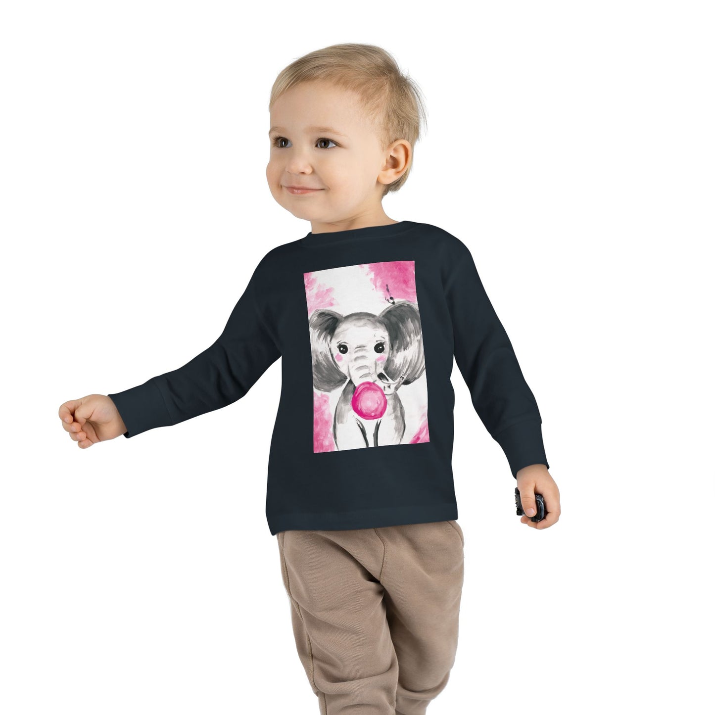 Little Elephant with pink bubblegum without AI - Toddler Long Sleeve Tee