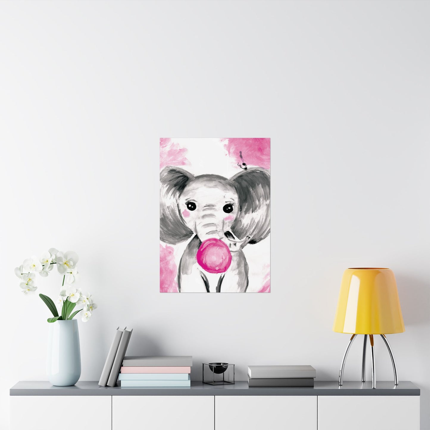 Little Elephant with pink bubblegum without AI - Matte Vertical Posters