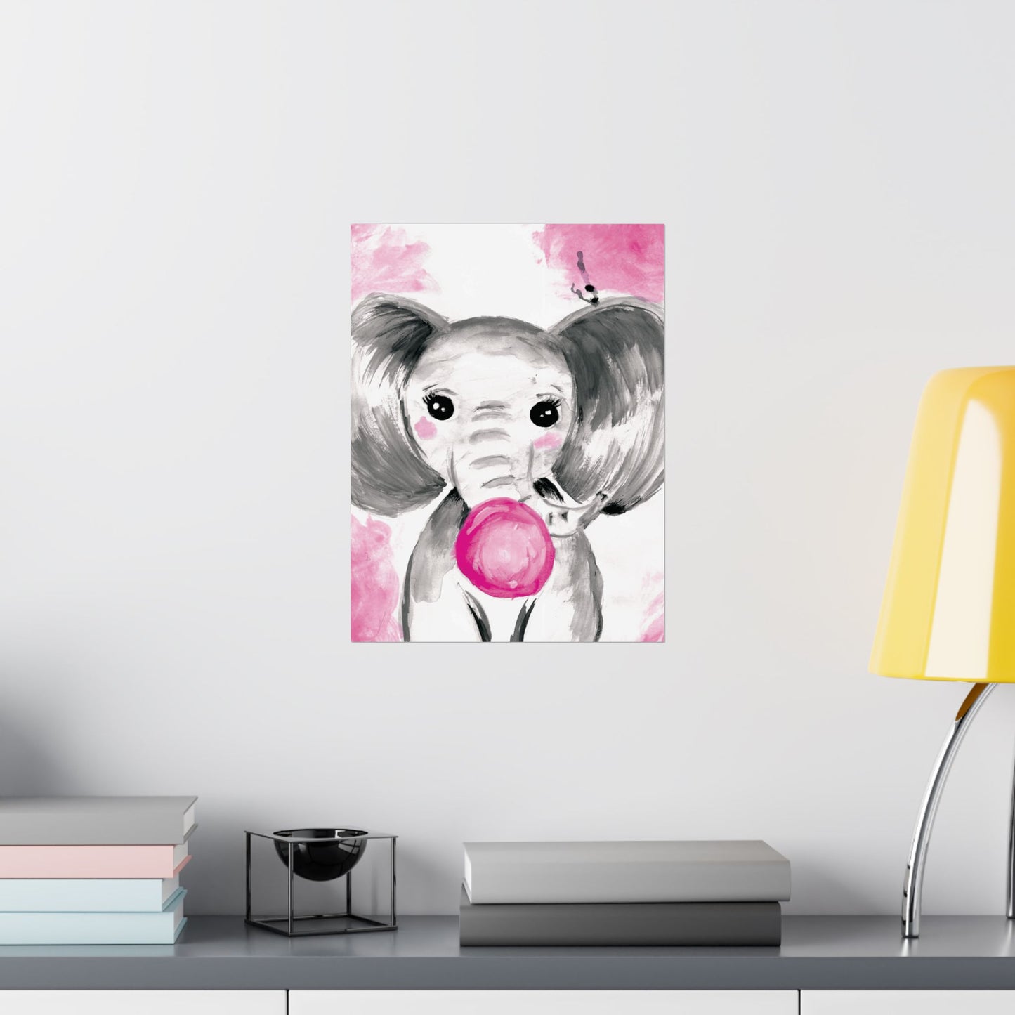 Little Elephant with pink bubblegum without AI - Matte Vertical Posters