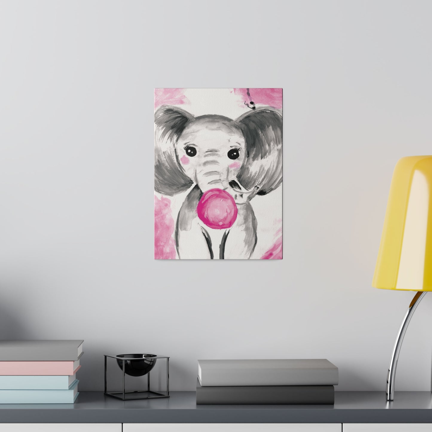 Little Elephant with pink bubblegum without AI - Matte Canvas, Stretched, 0.75"