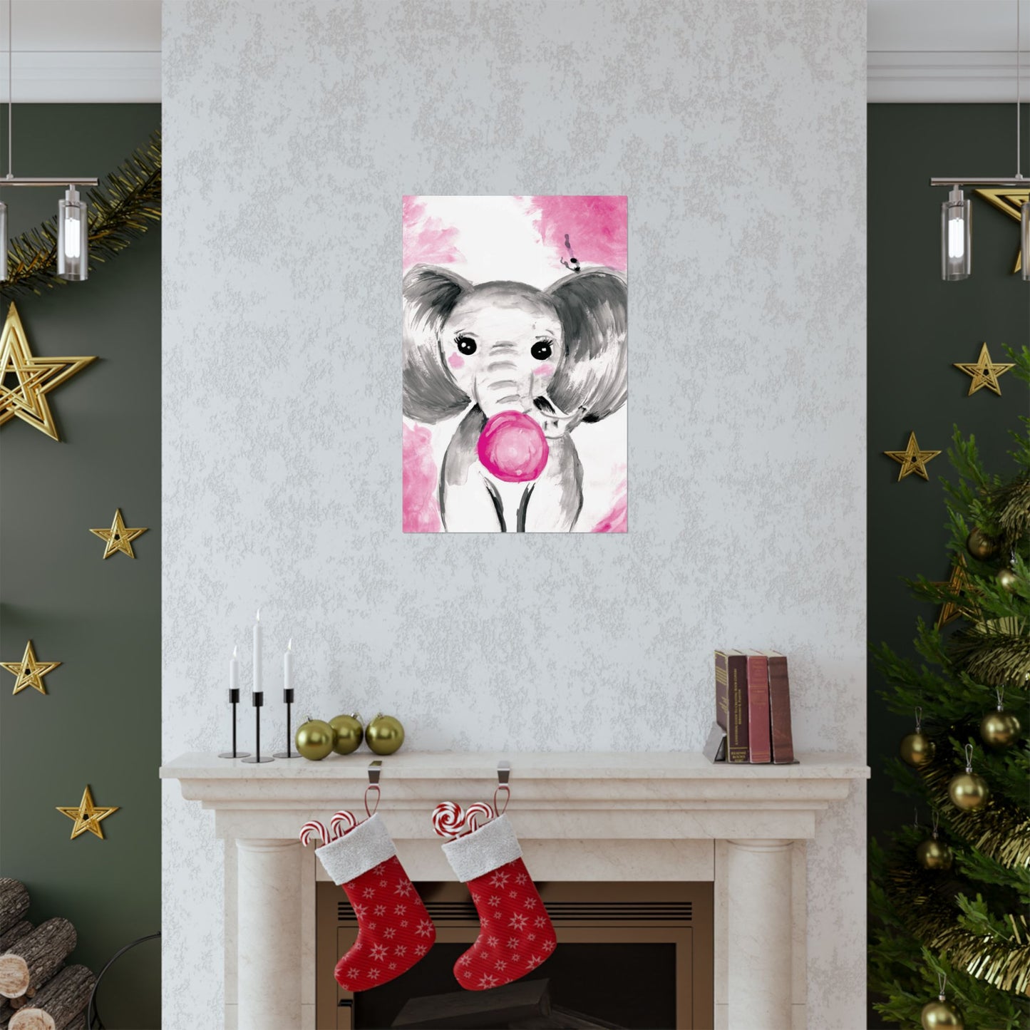 Little Elephant with pink bubblegum without AI - Matte Vertical Posters