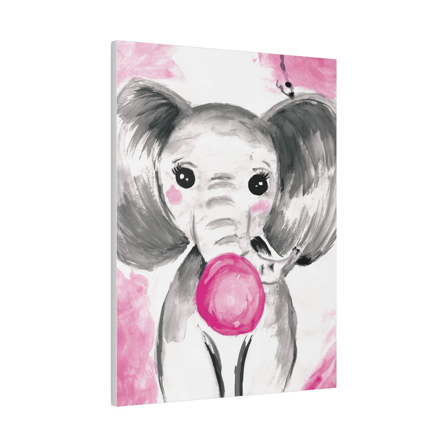 Little Elephant with pink bubblegum without AI - Matte Canvas, Stretched, 0.75"