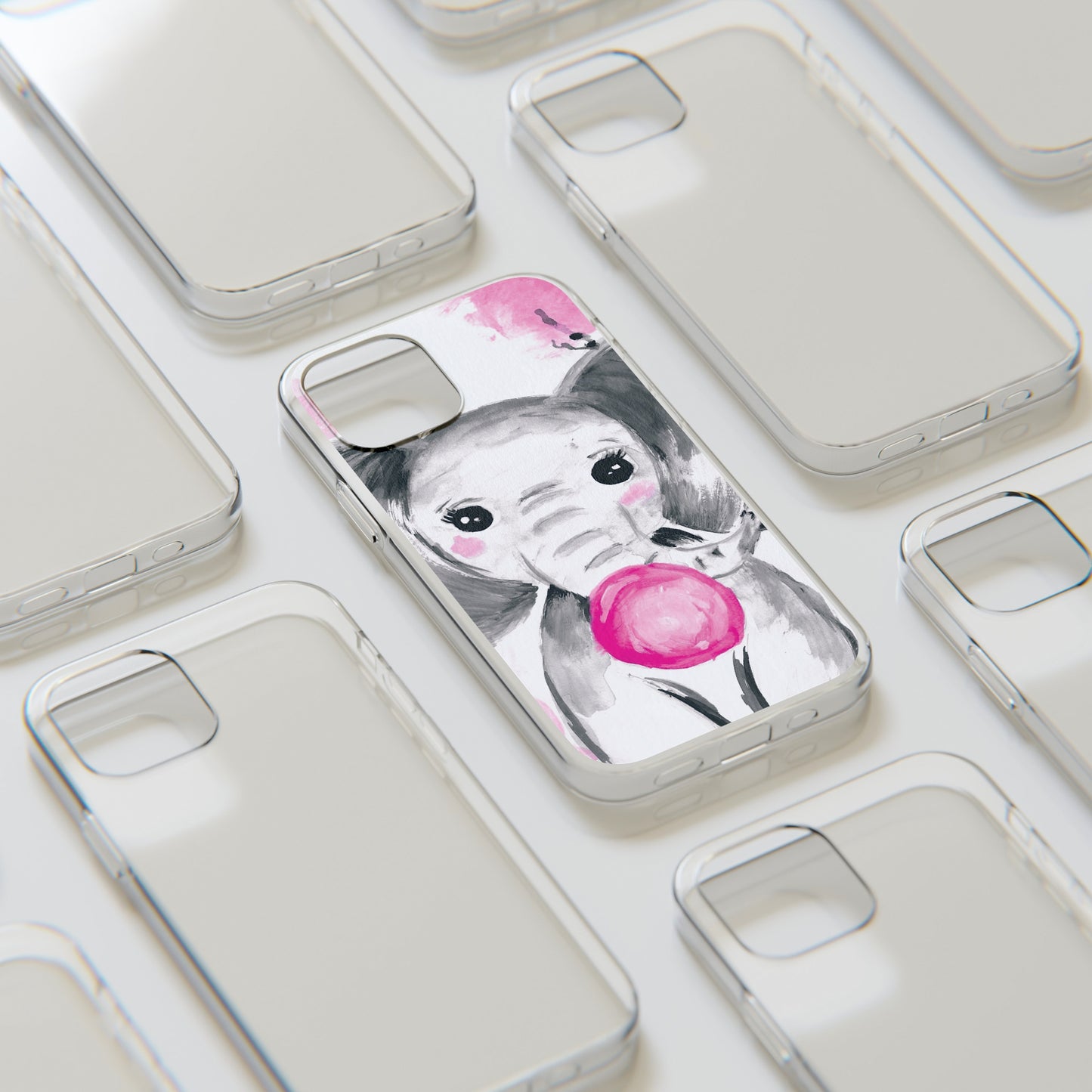Little Elephant with pink bubblegum without AI - Soft Phone Cases