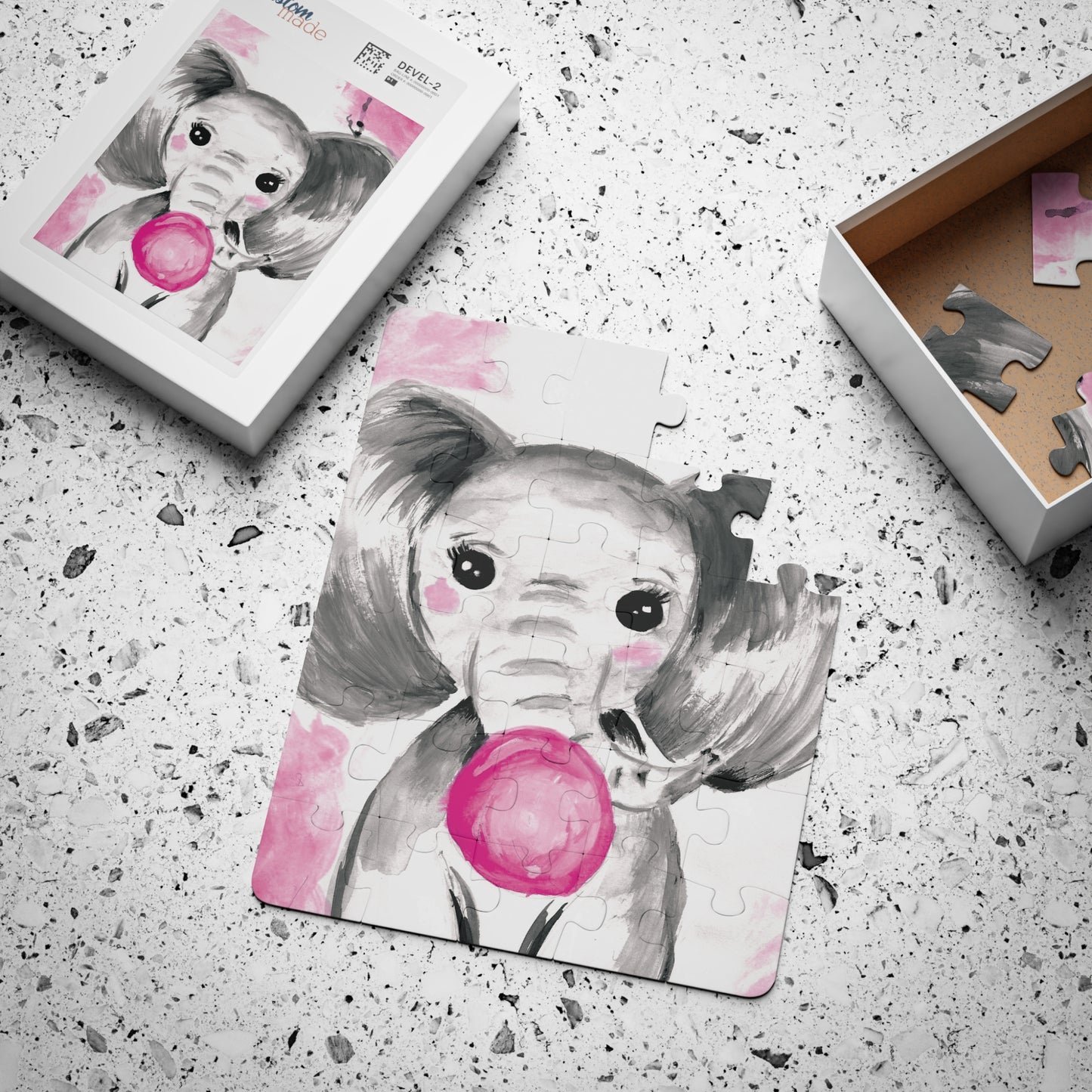 Little Elephant with pink bubblegum without AI - Kids' Puzzle, 30-Piece