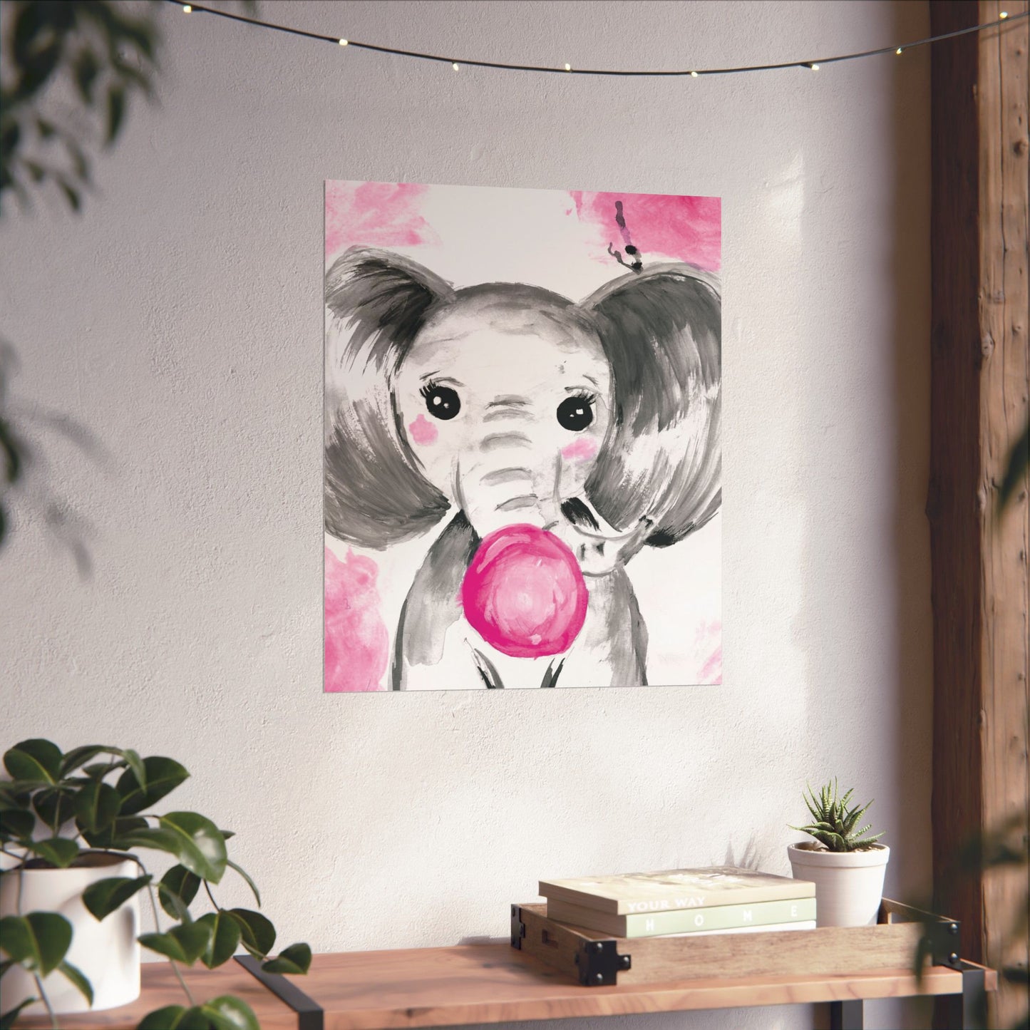 Little Elephant with pink bubblegum without AI - Matte Vertical Posters