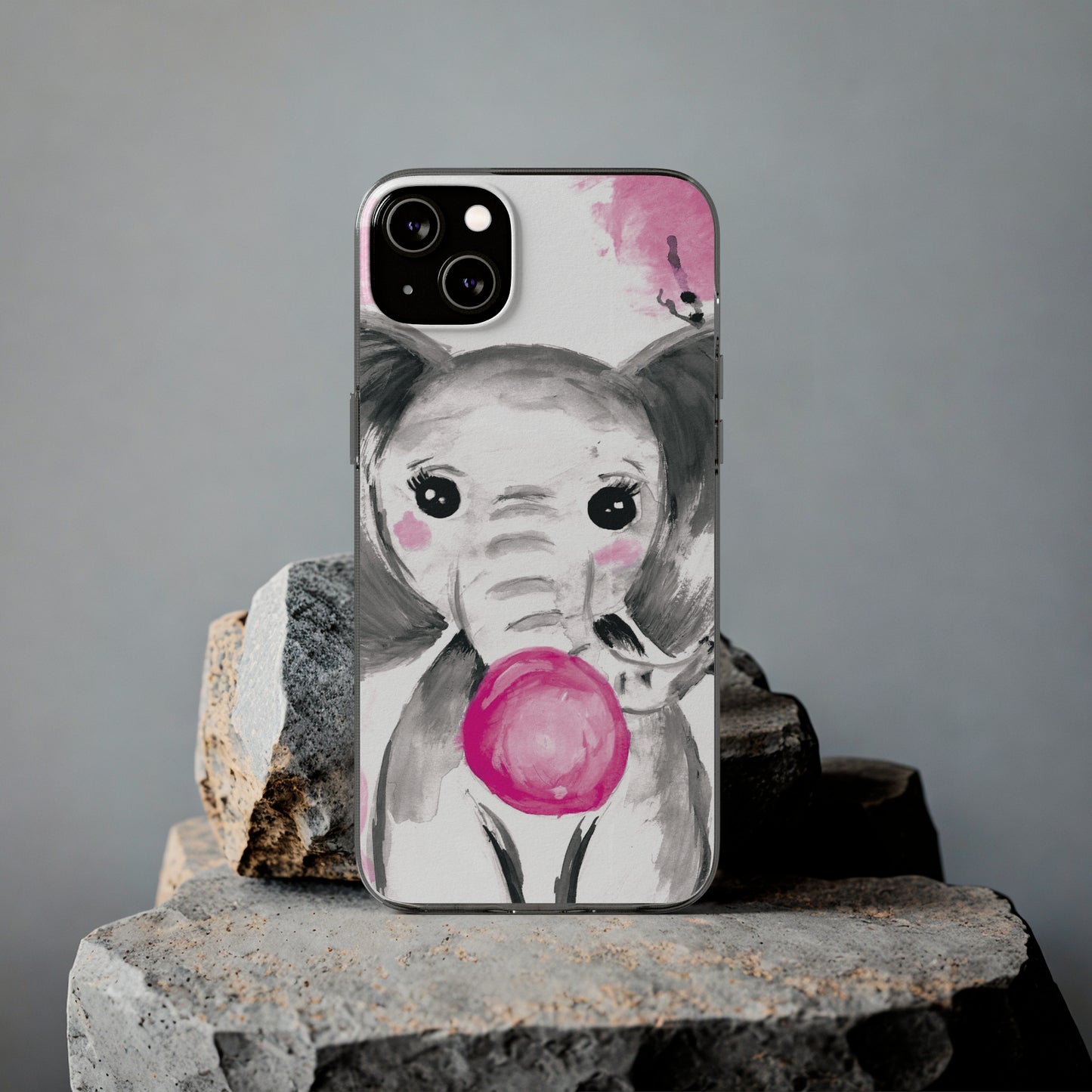 Little Elephant with pink bubblegum without AI - Soft Phone Cases