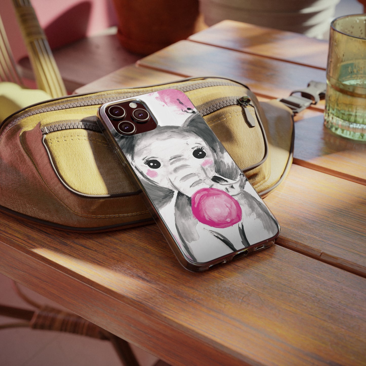Little Elephant with pink bubblegum without AI - Soft Phone Cases