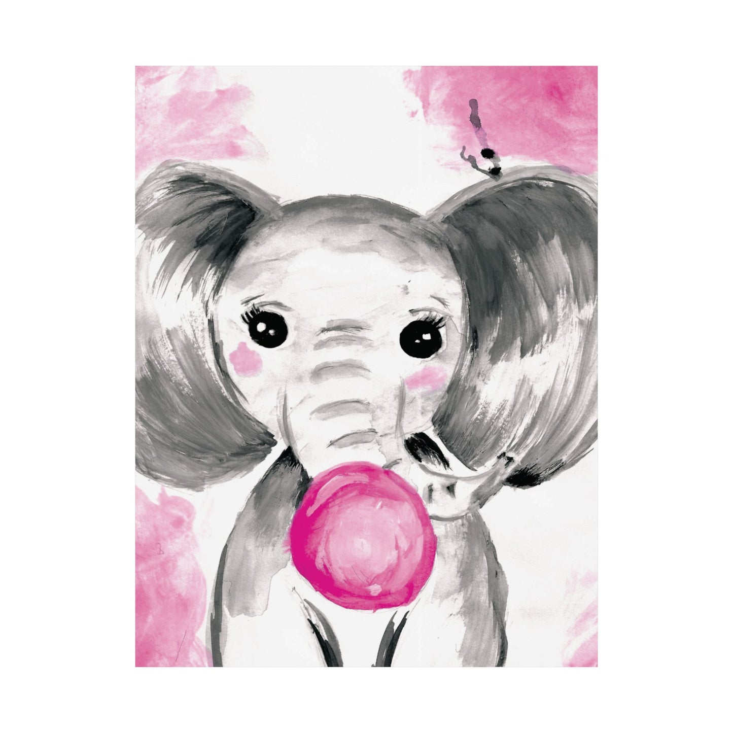 Little Elephant with pink bubblegum without AI - Matte Vertical Posters