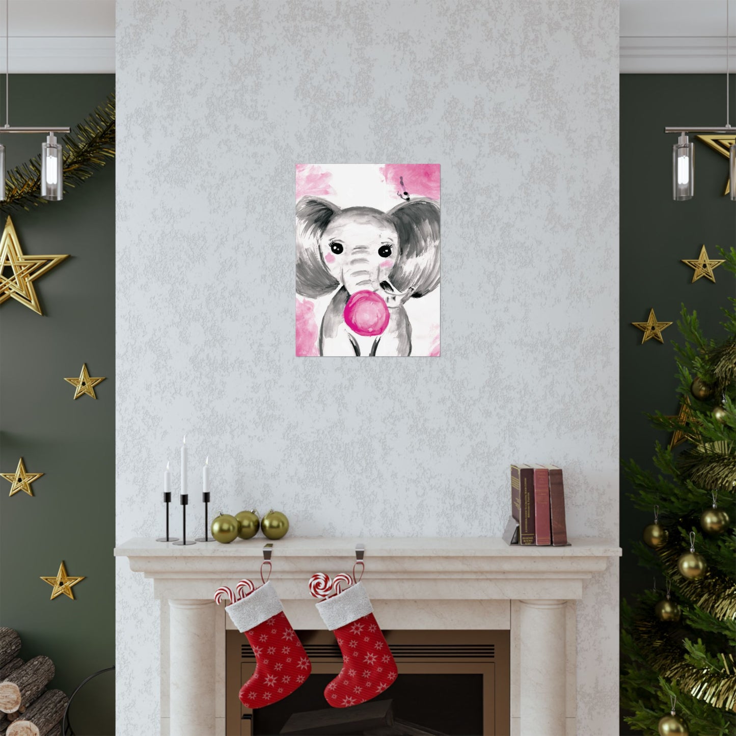 Little Elephant with pink bubblegum without AI - Matte Vertical Posters