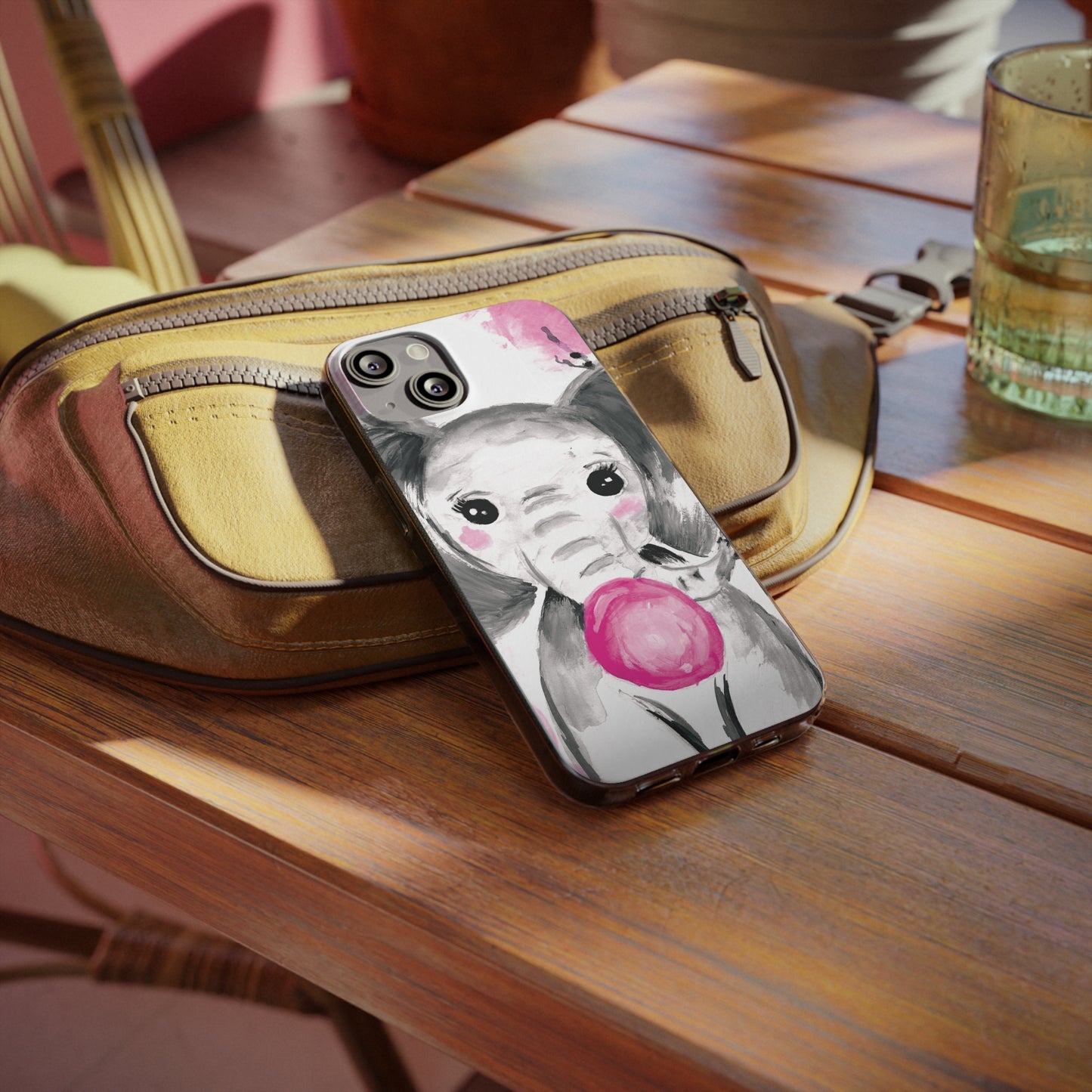Little Elephant with pink bubblegum without AI - Soft Phone Cases