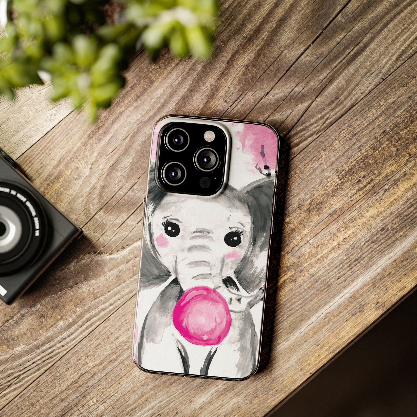 Little Elephant with pink bubblegum without AI - Soft Phone Cases