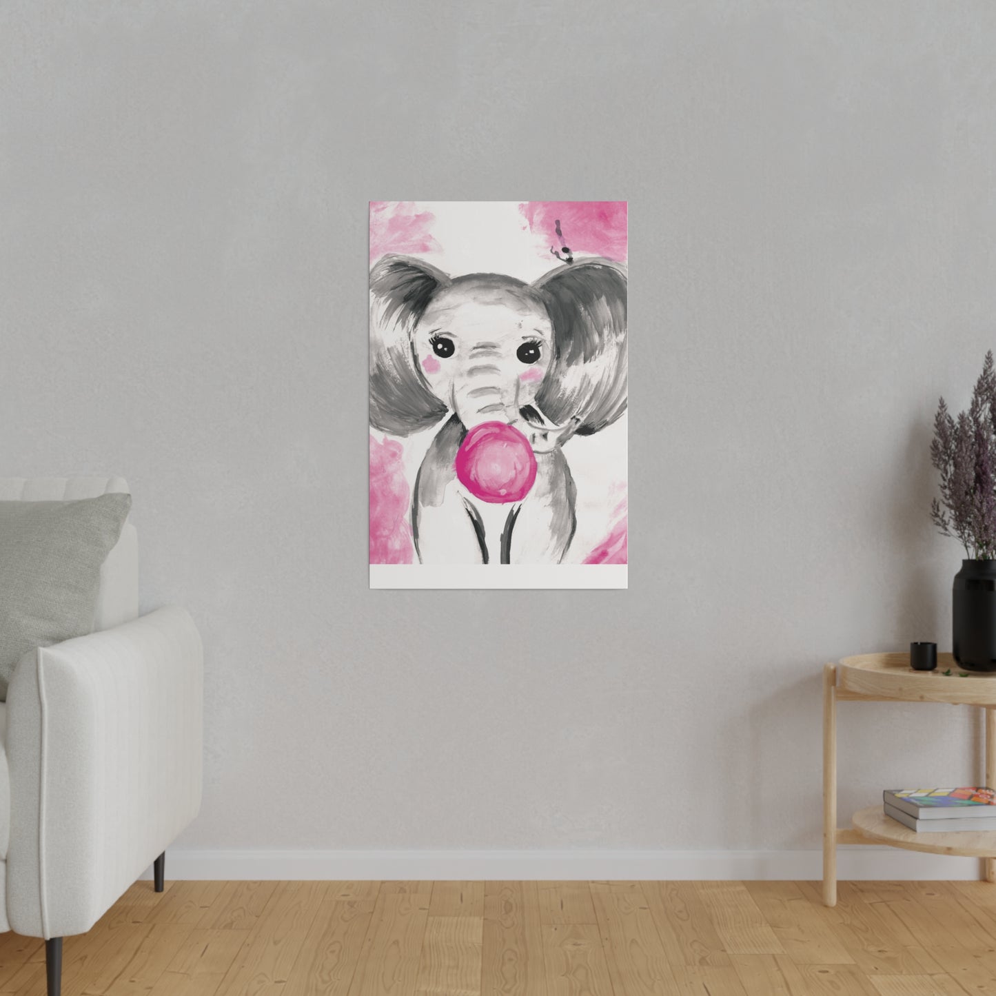 Little Elephant with pink bubblegum without AI - Matte Canvas, Stretched, 0.75"