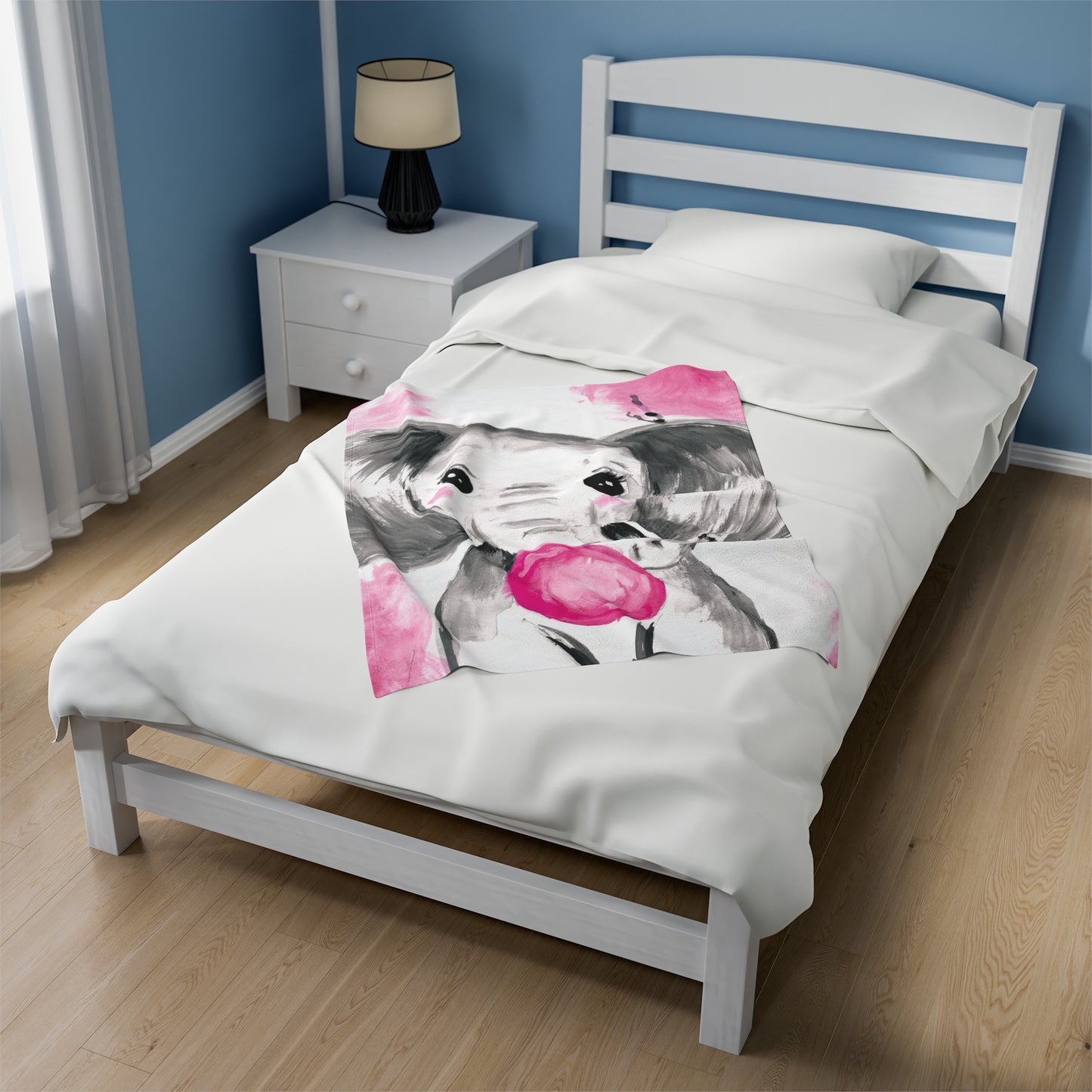 Little Elephant with pink bubblegum without AI - Velveteen Plush Blanket