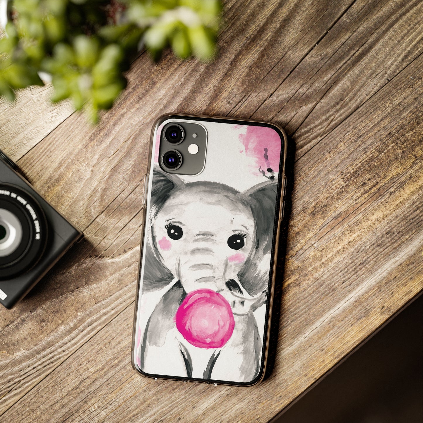 Little Elephant with pink bubblegum without AI - Soft Phone Cases