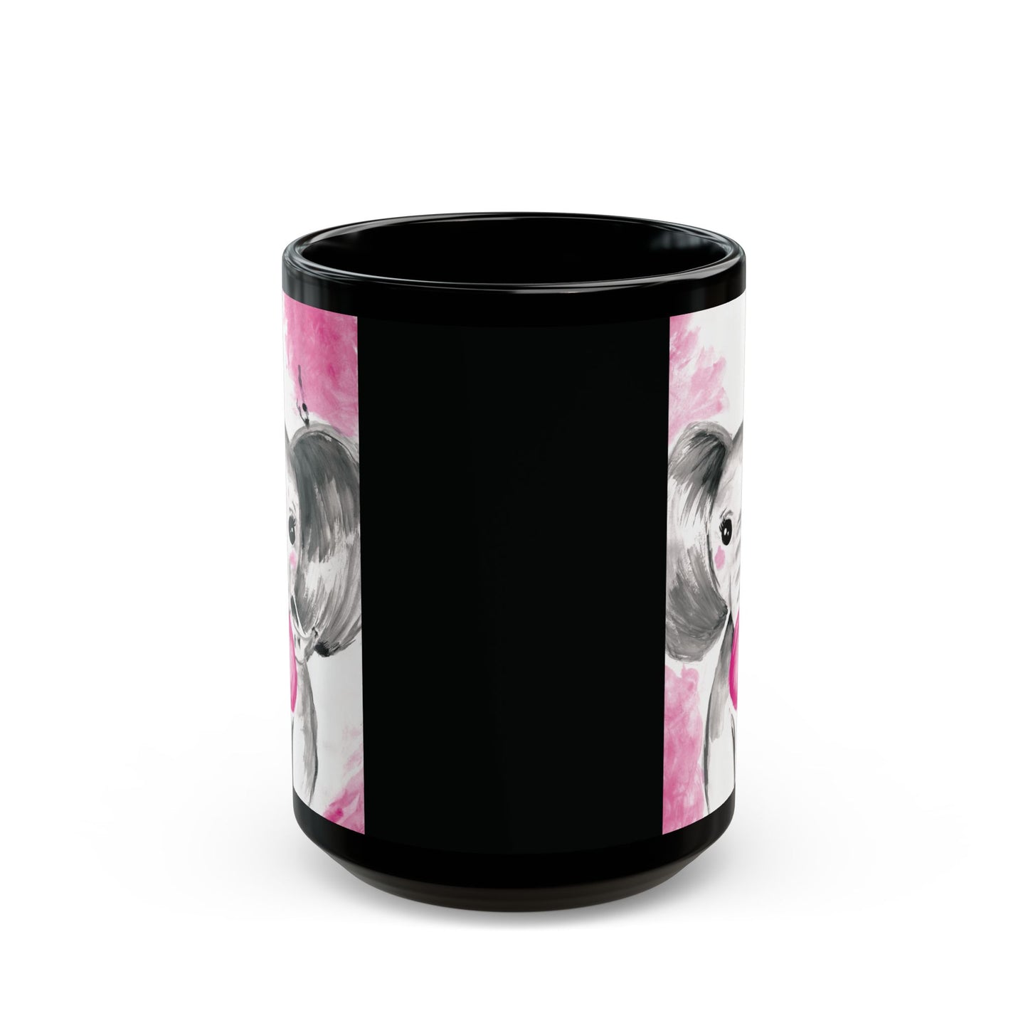 Little Elephant with pink bubblegum without AI - Black Mug (11oz, 15oz)