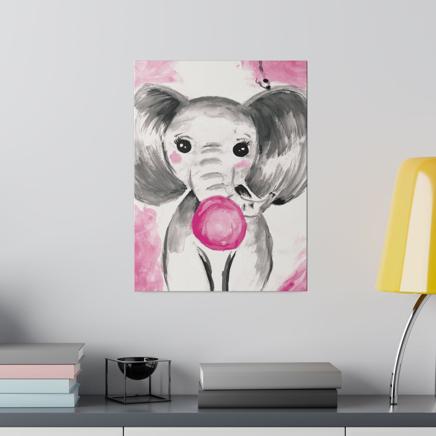 Little Elephant with pink bubblegum without AI - Matte Canvas, Stretched, 0.75"
