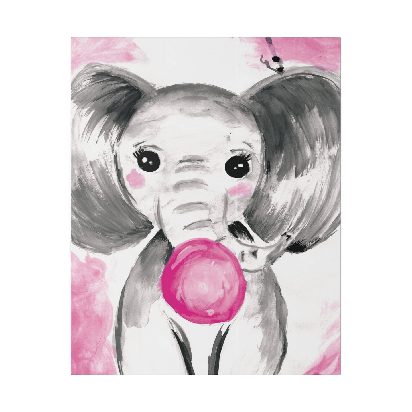 Little Elephant with pink bubblegum without AI - Matte Canvas, Stretched, 0.75"