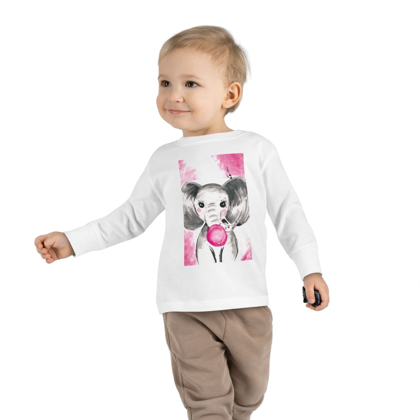 Little Elephant with pink bubblegum without AI - Toddler Long Sleeve Tee