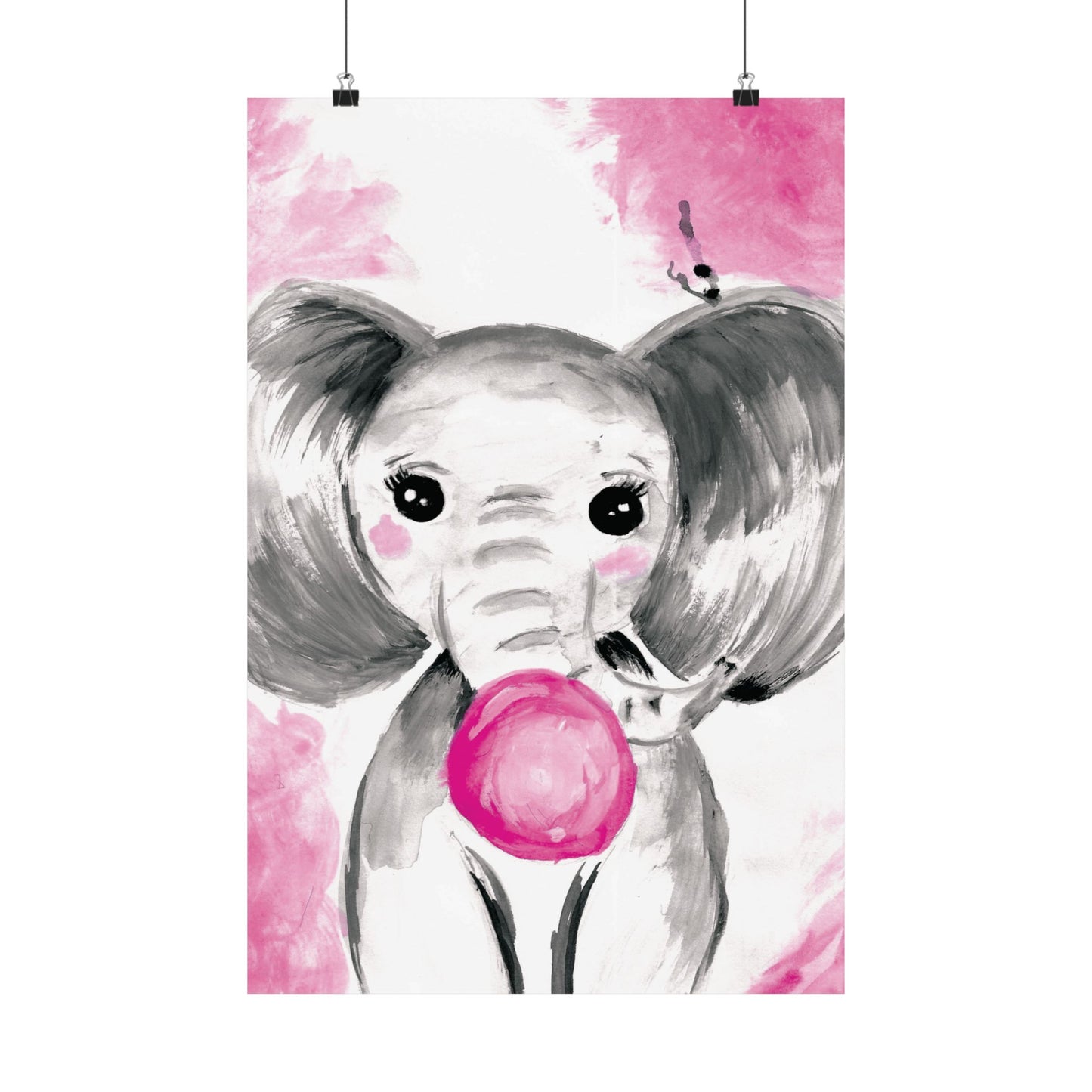 Little Elephant with pink bubblegum without AI - Matte Vertical Posters