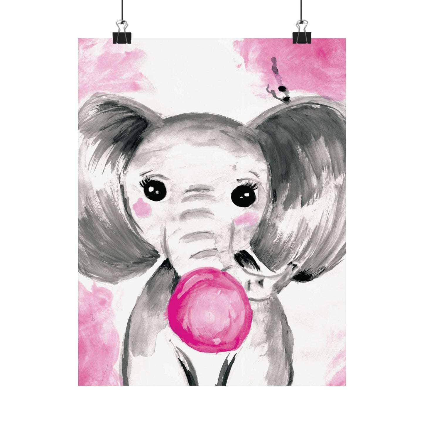 Little Elephant with pink bubblegum without AI - Matte Vertical Posters