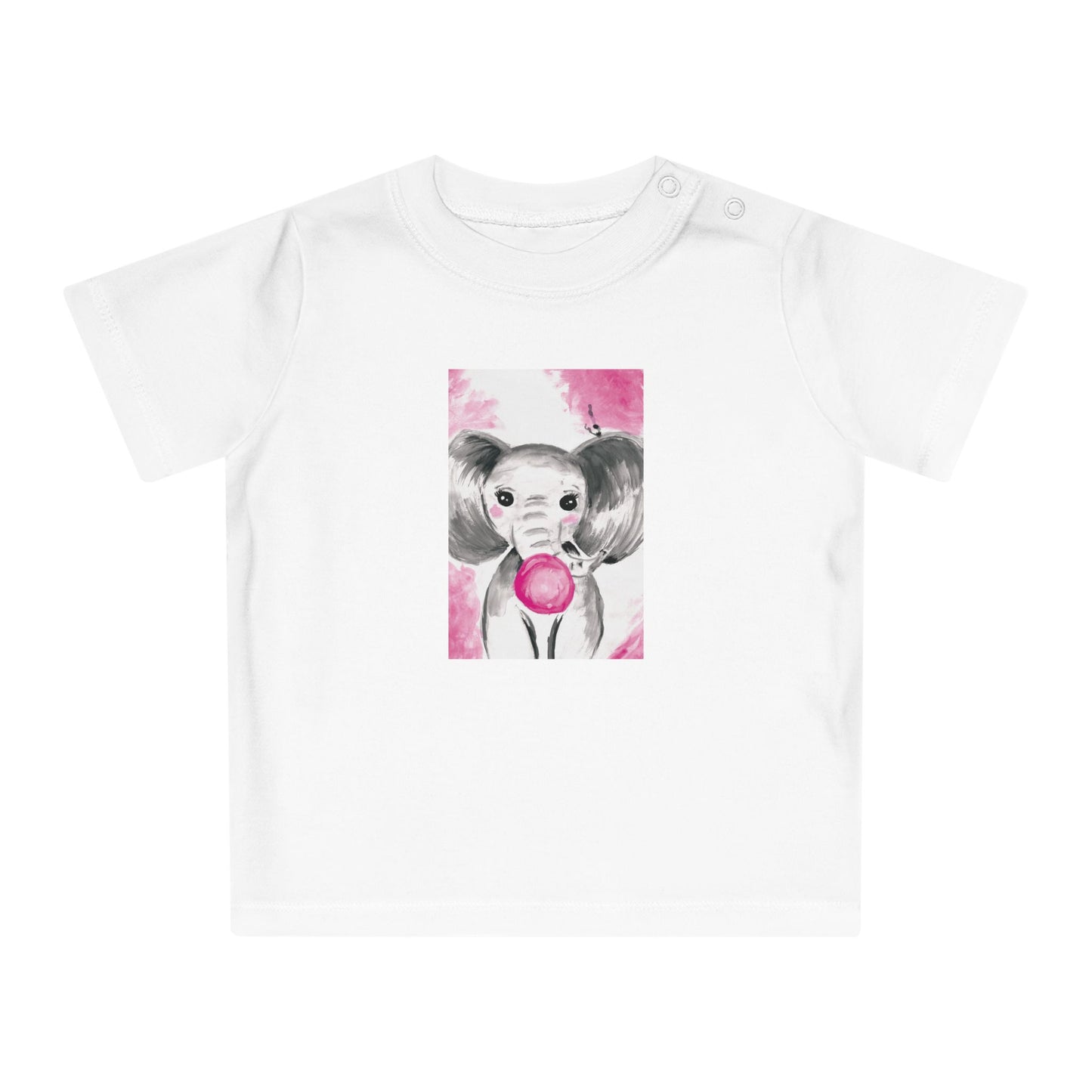 Little Elephant with pink bubblegum without AI - Baby T-Shirt