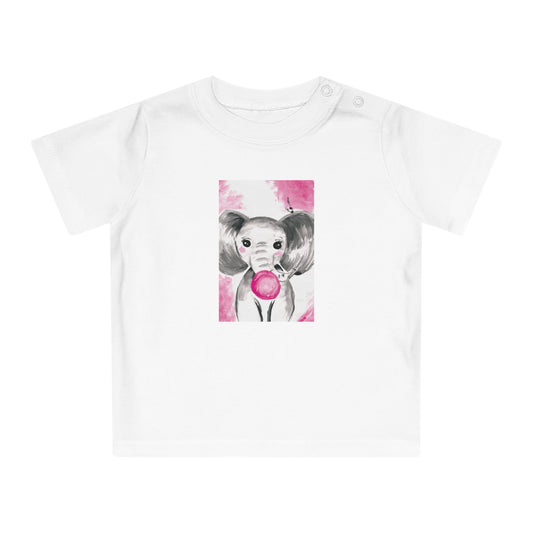 Little Elephant with pink bubblegum without AI - Baby T-Shirt