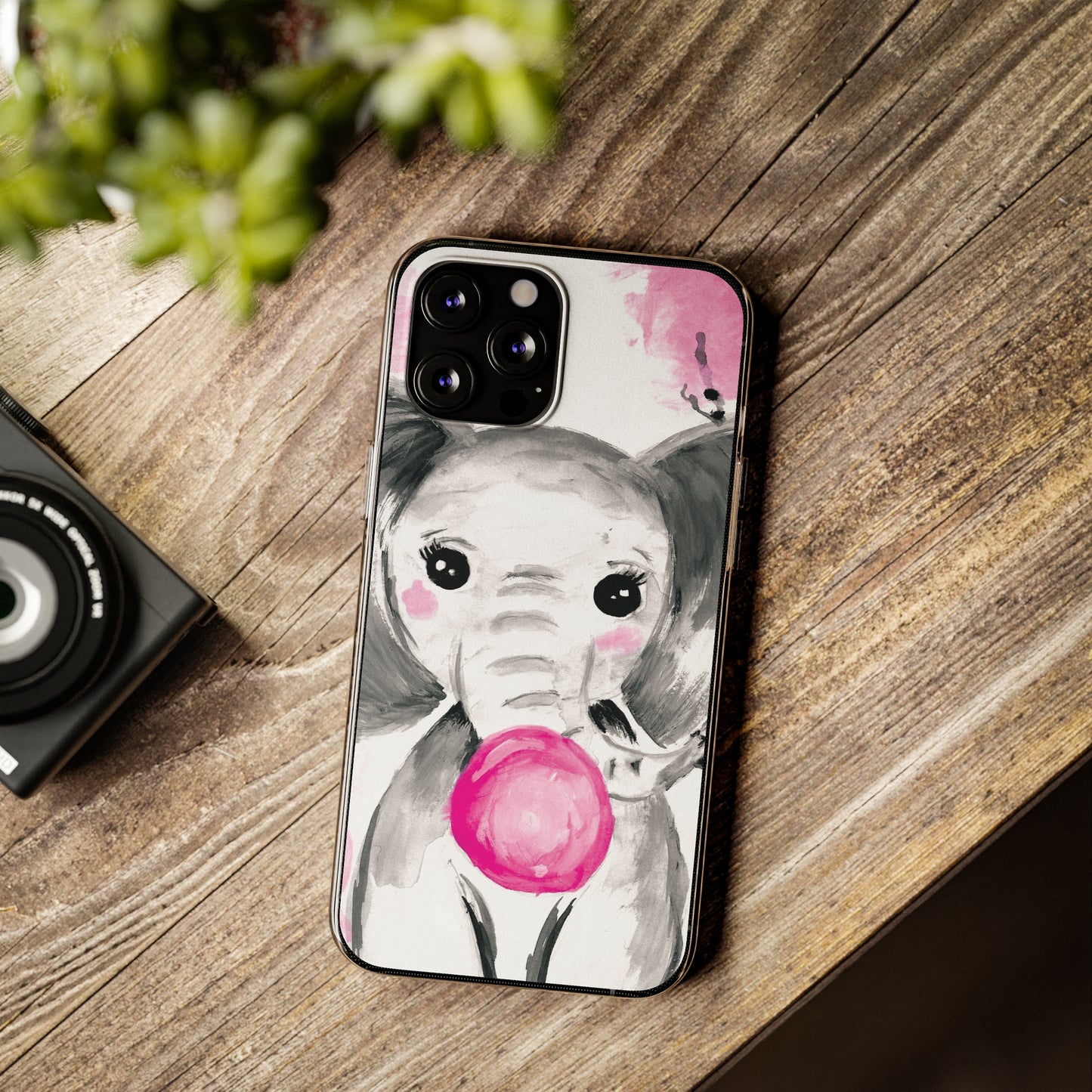 Little Elephant with pink bubblegum without AI - Soft Phone Cases