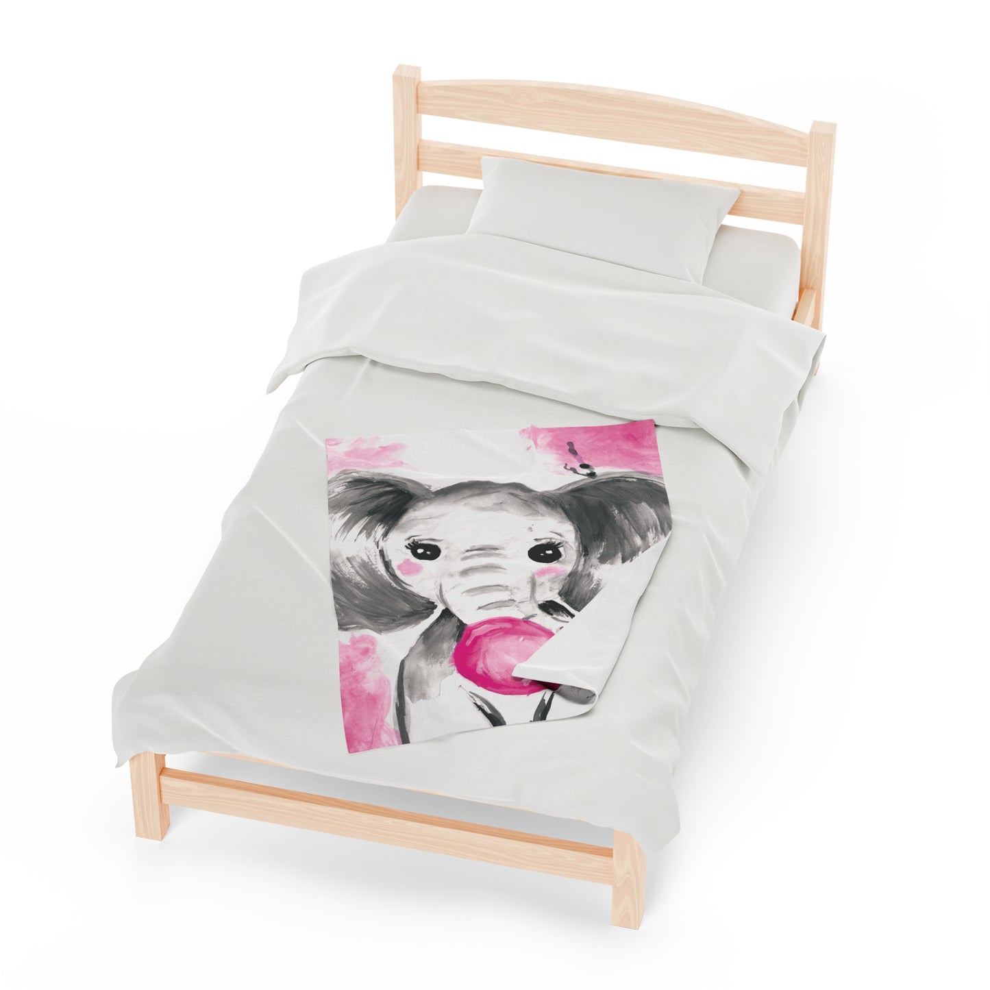 Little Elephant with pink bubblegum without AI - Velveteen Plush Blanket