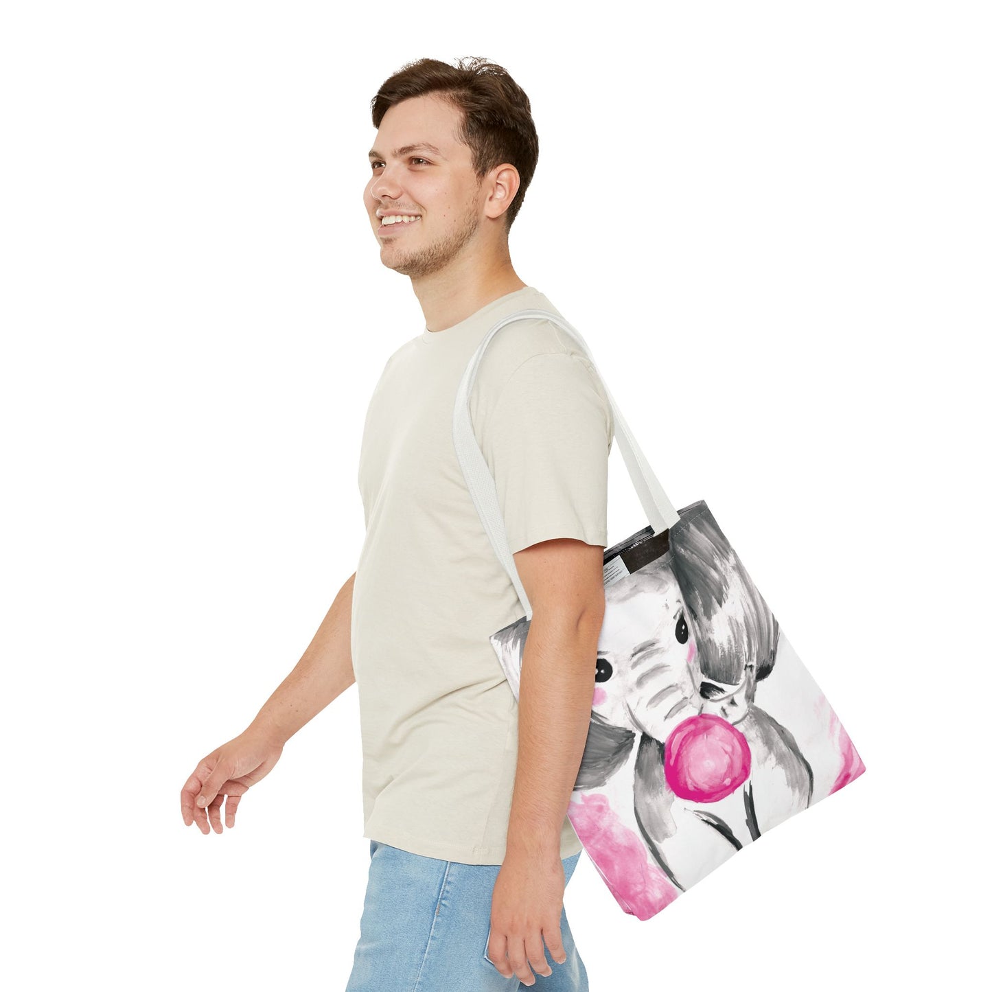 Little Elephant with pink bubblegum without AI - Tote Bag (AOP)