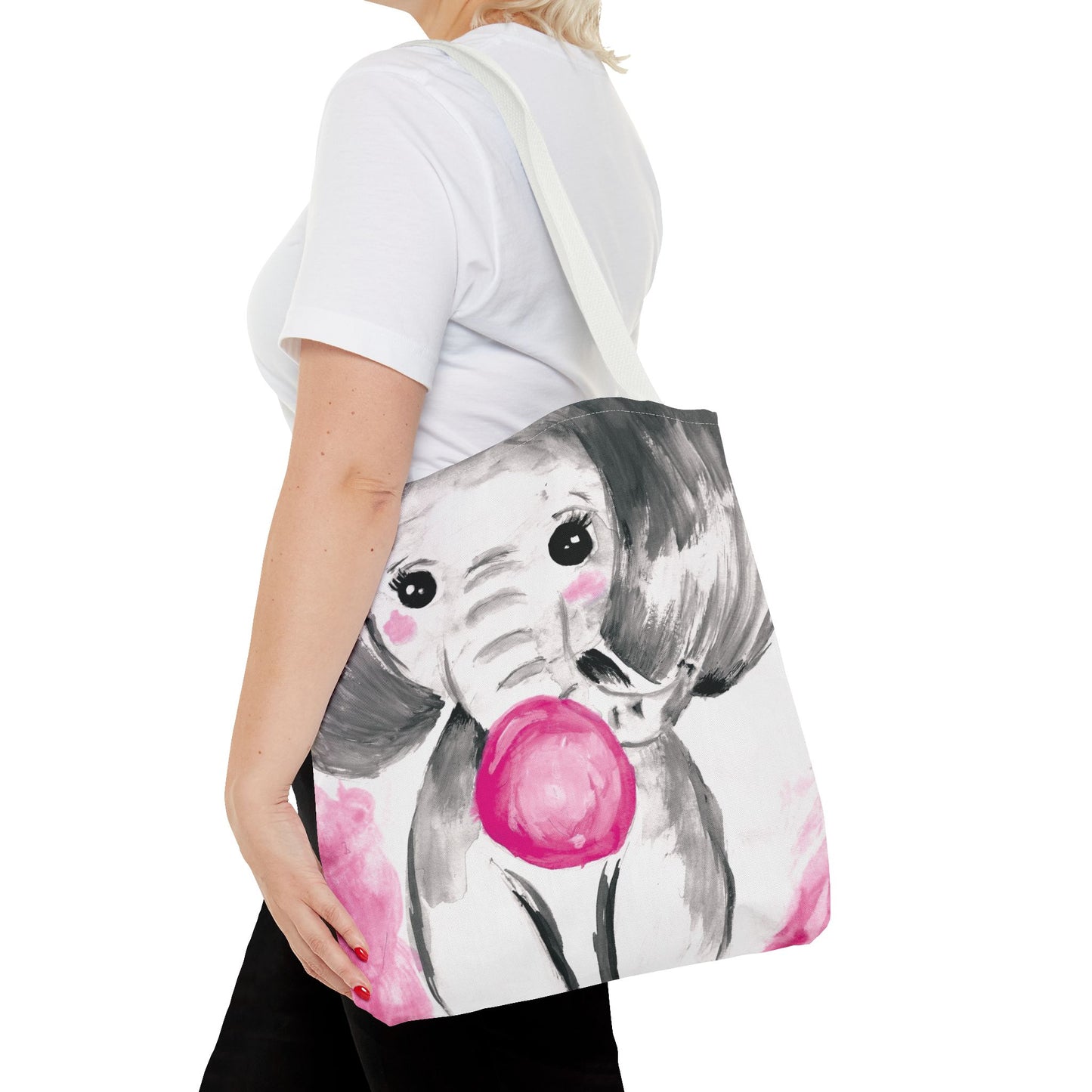 Little Elephant with pink bubblegum without AI - Tote Bag (AOP)