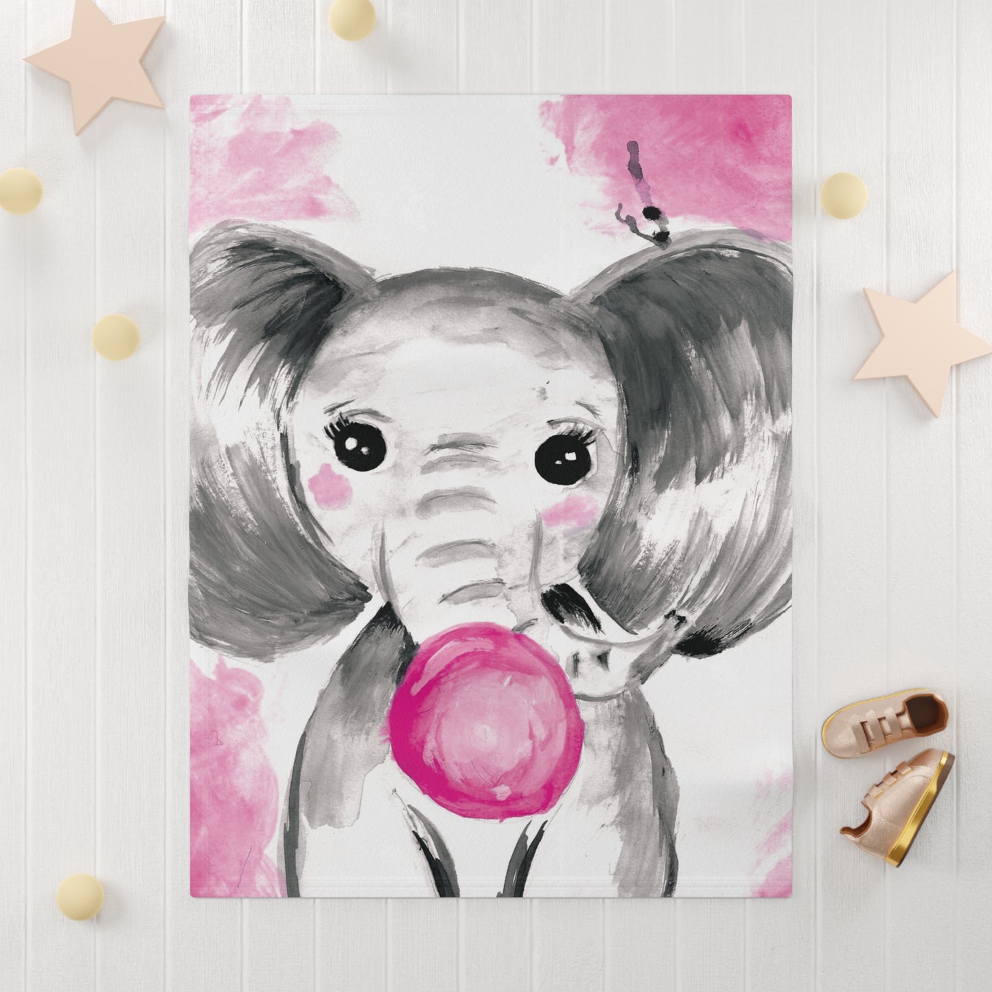 Little Elephant with pink bubblegum without AI - Soft Fleece Baby Blanket