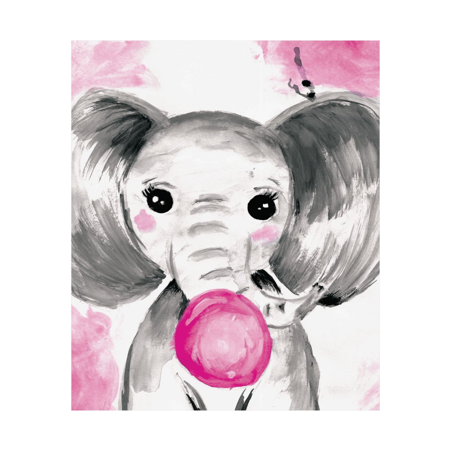 Little Elephant with pink bubblegum without AI - Matte Vertical Posters