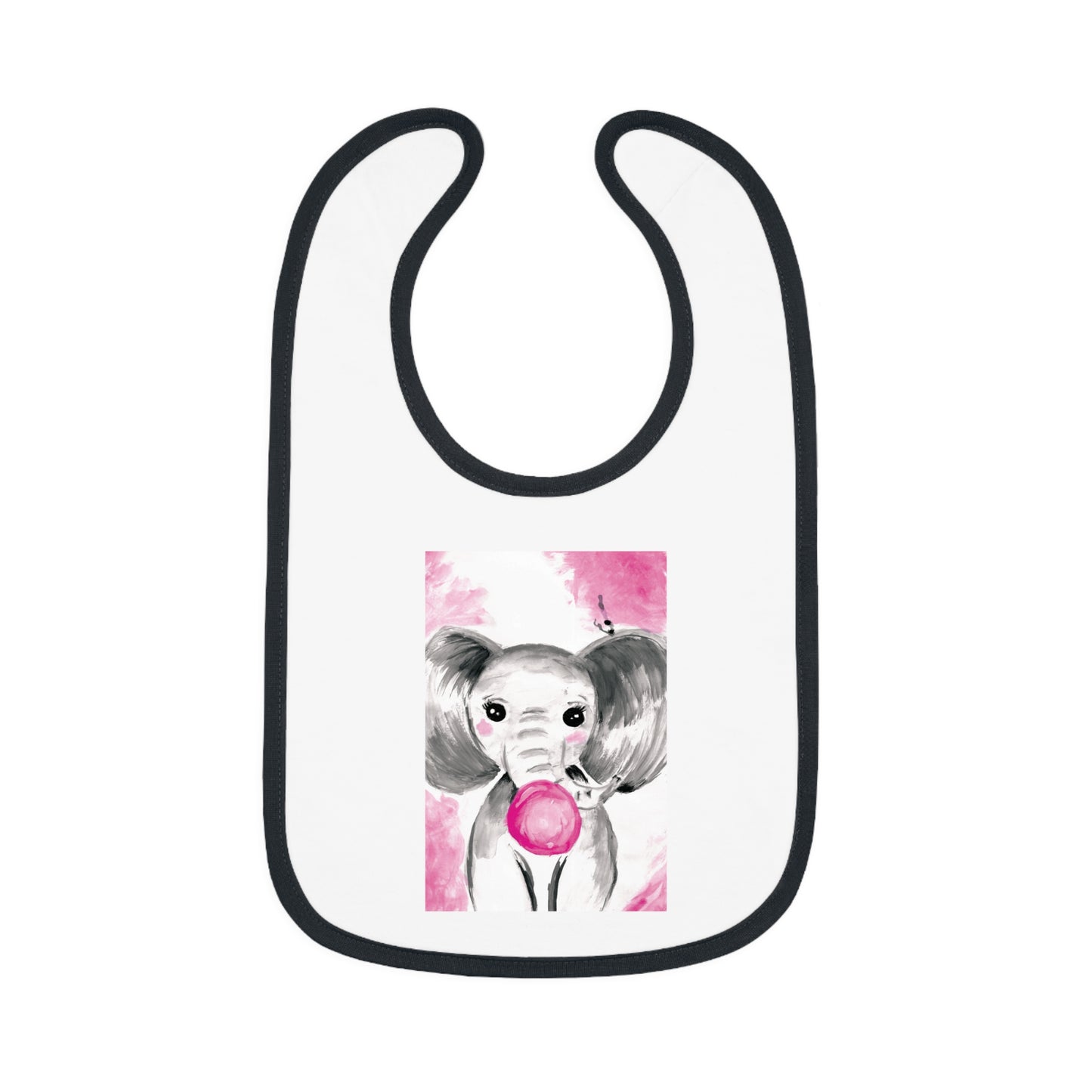 Little Elephant with pink bubblegum without AI - Baby Contrast Trim Jersey Bib