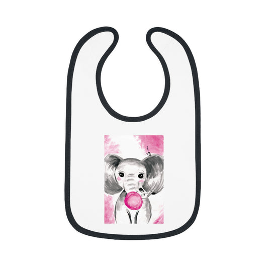 Little Elephant with pink bubblegum without AI - Baby Contrast Trim Jersey Bib