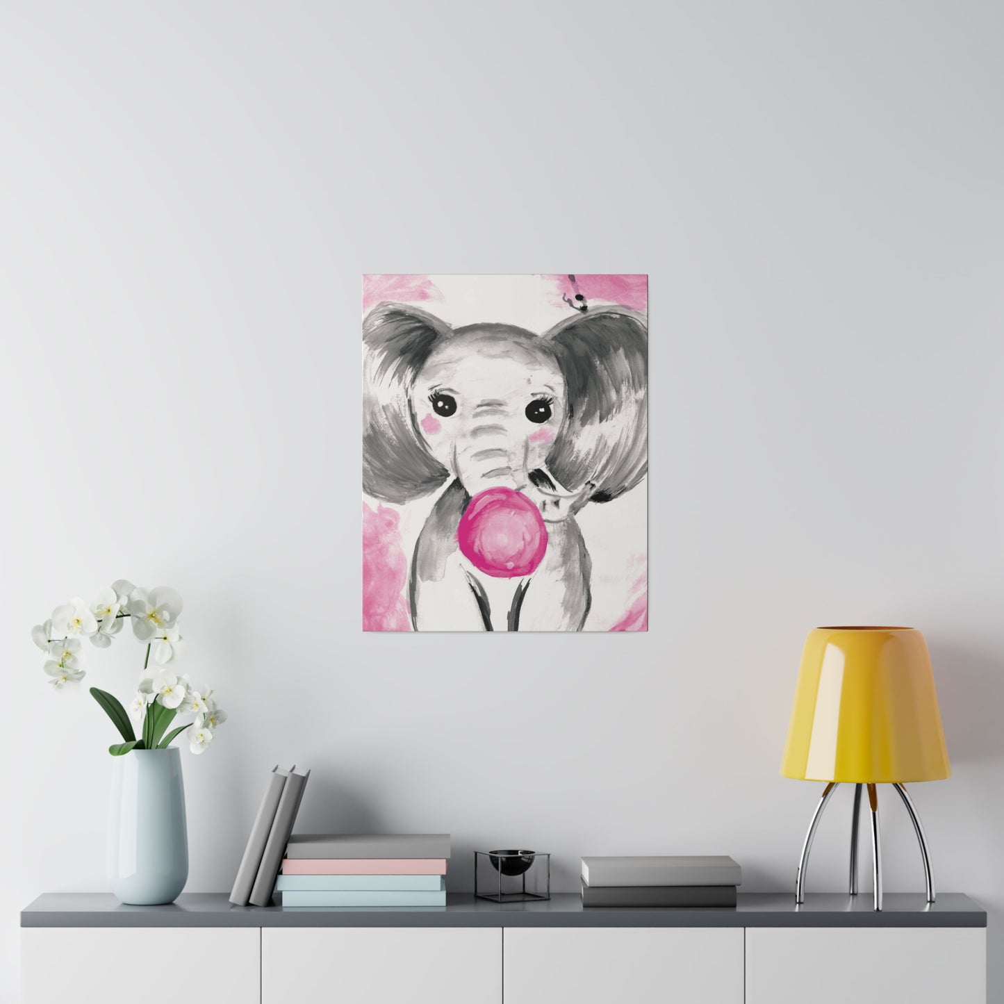 Little Elephant with pink bubblegum without AI - Matte Canvas, Stretched, 0.75"