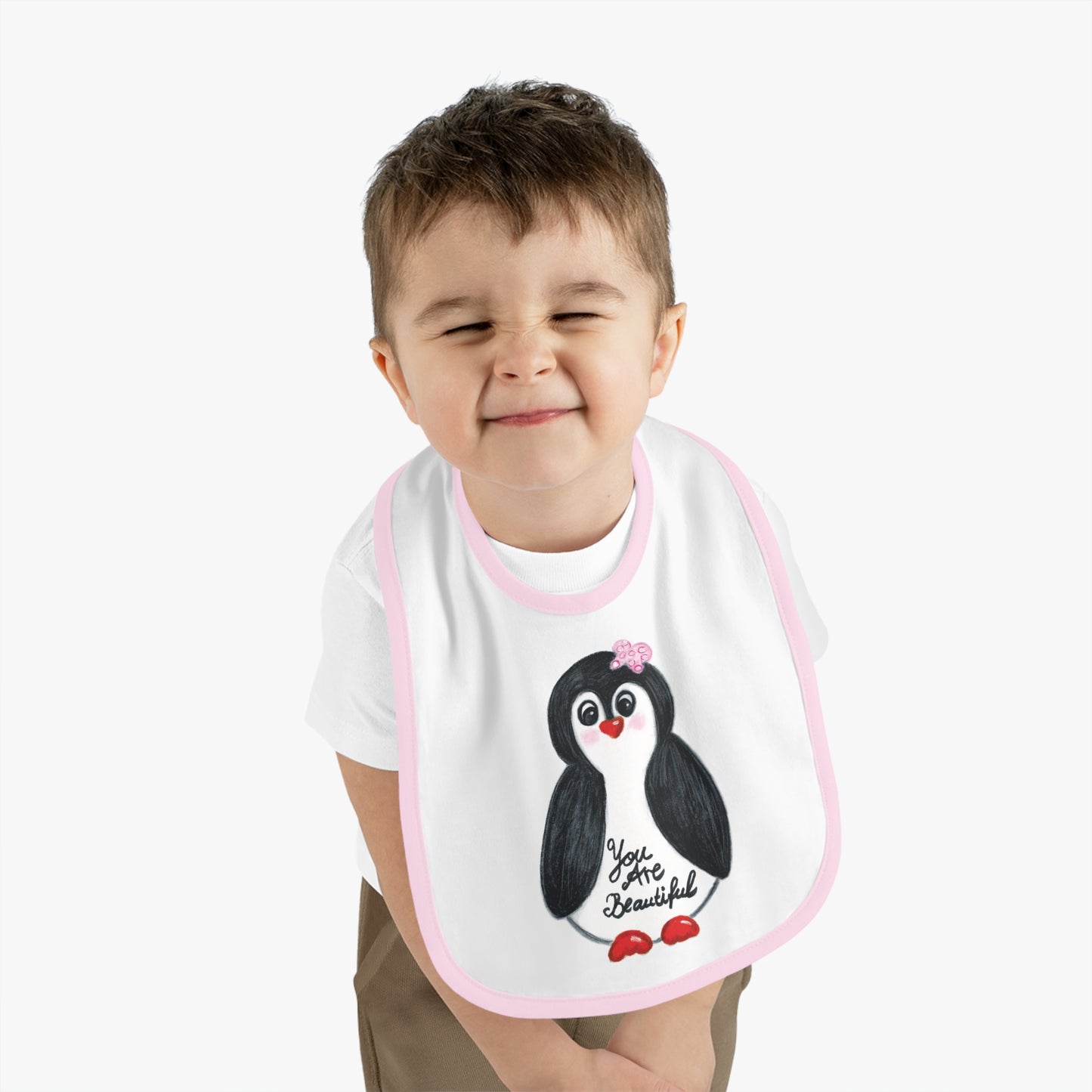 Little penguin beautiful - Baby Contrast Trim Jersey Bib