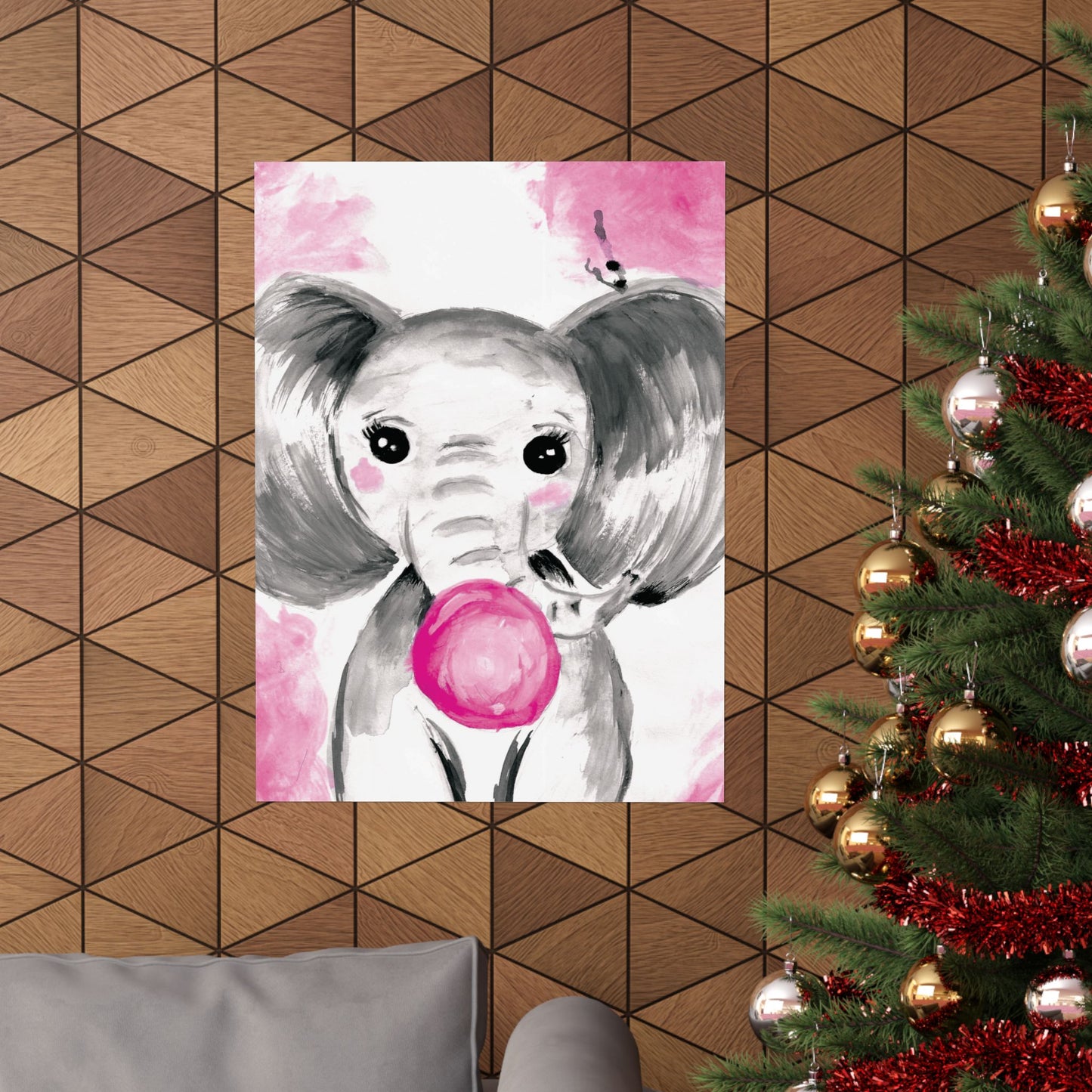 Little Elephant with pink bubblegum without AI - Matte Vertical Posters