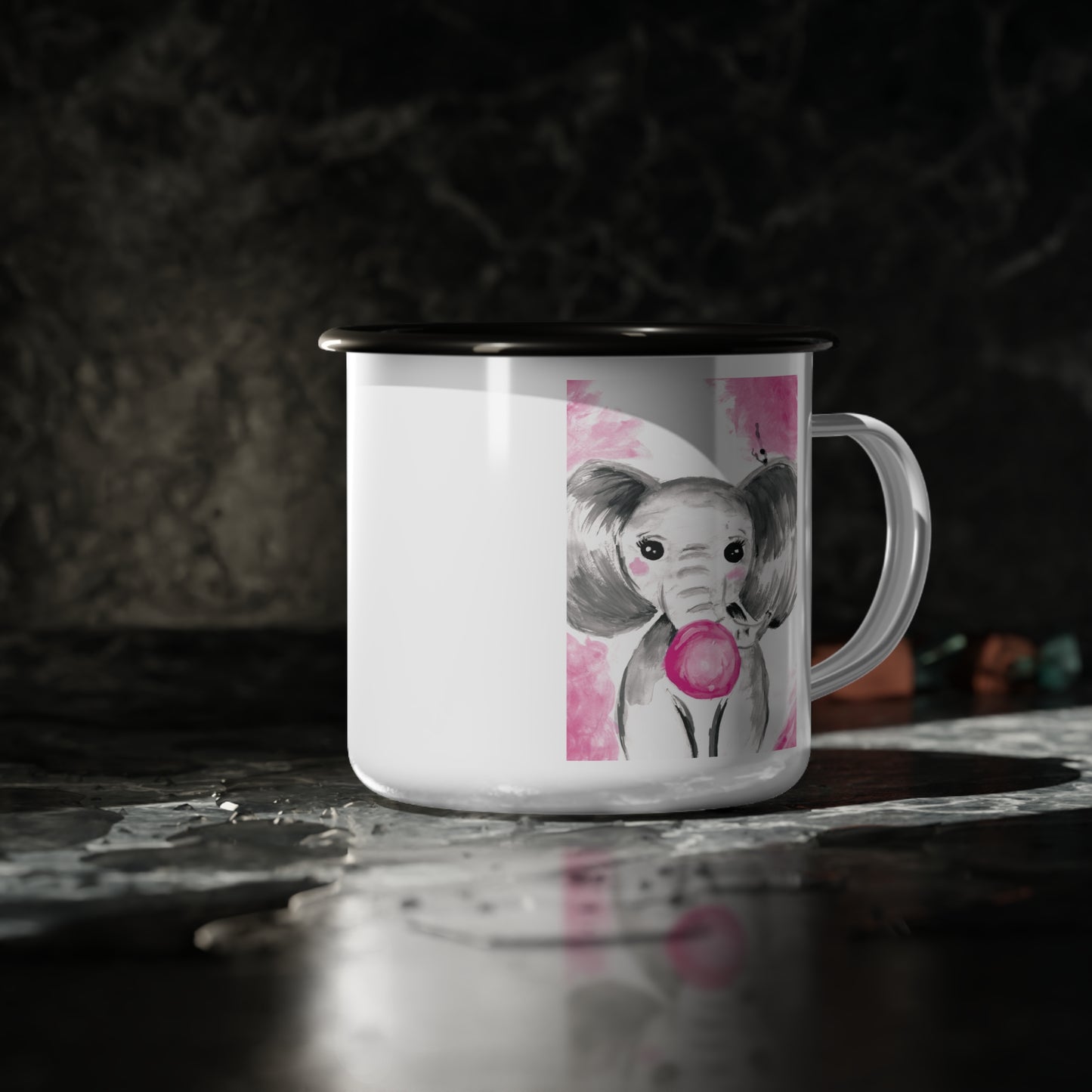 Little Elephant with pink bubblegum without AI - Enamel Camp Cup