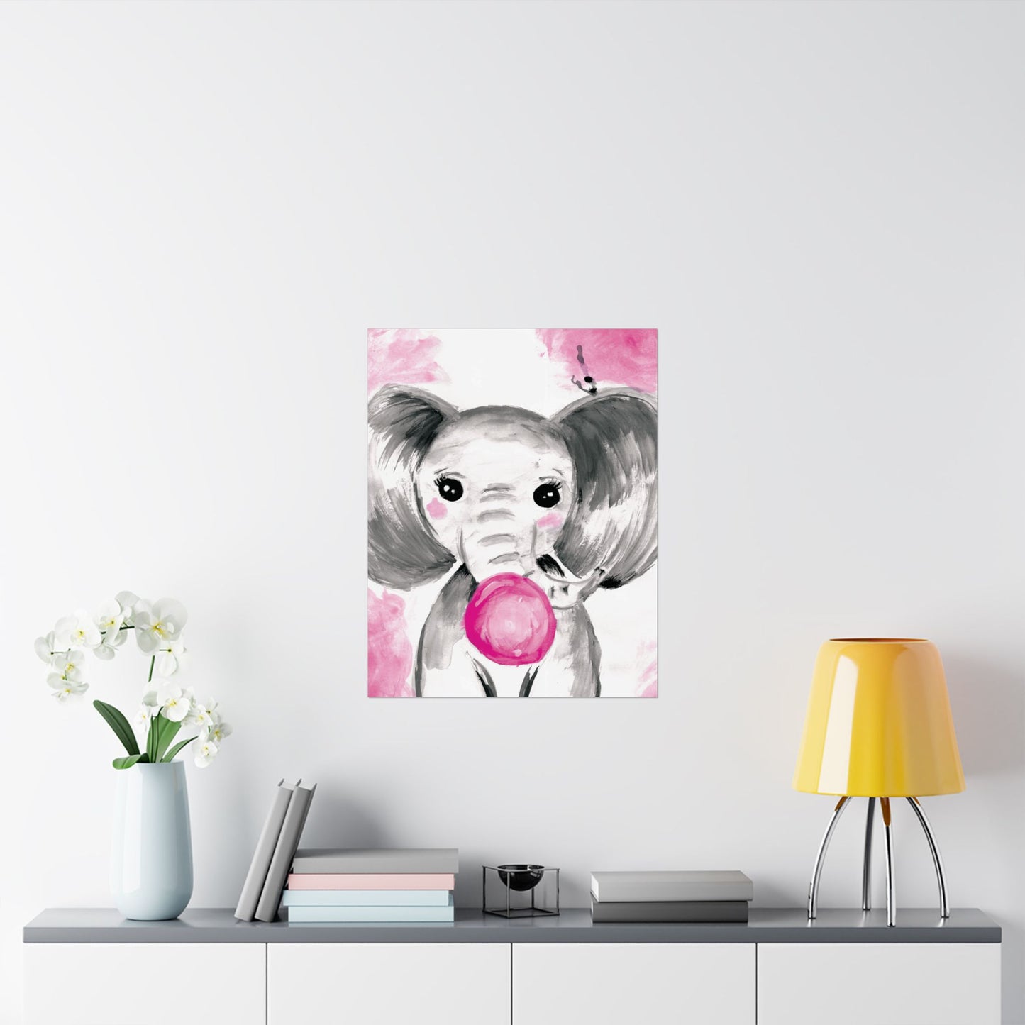 Little Elephant with pink bubblegum without AI - Matte Vertical Posters
